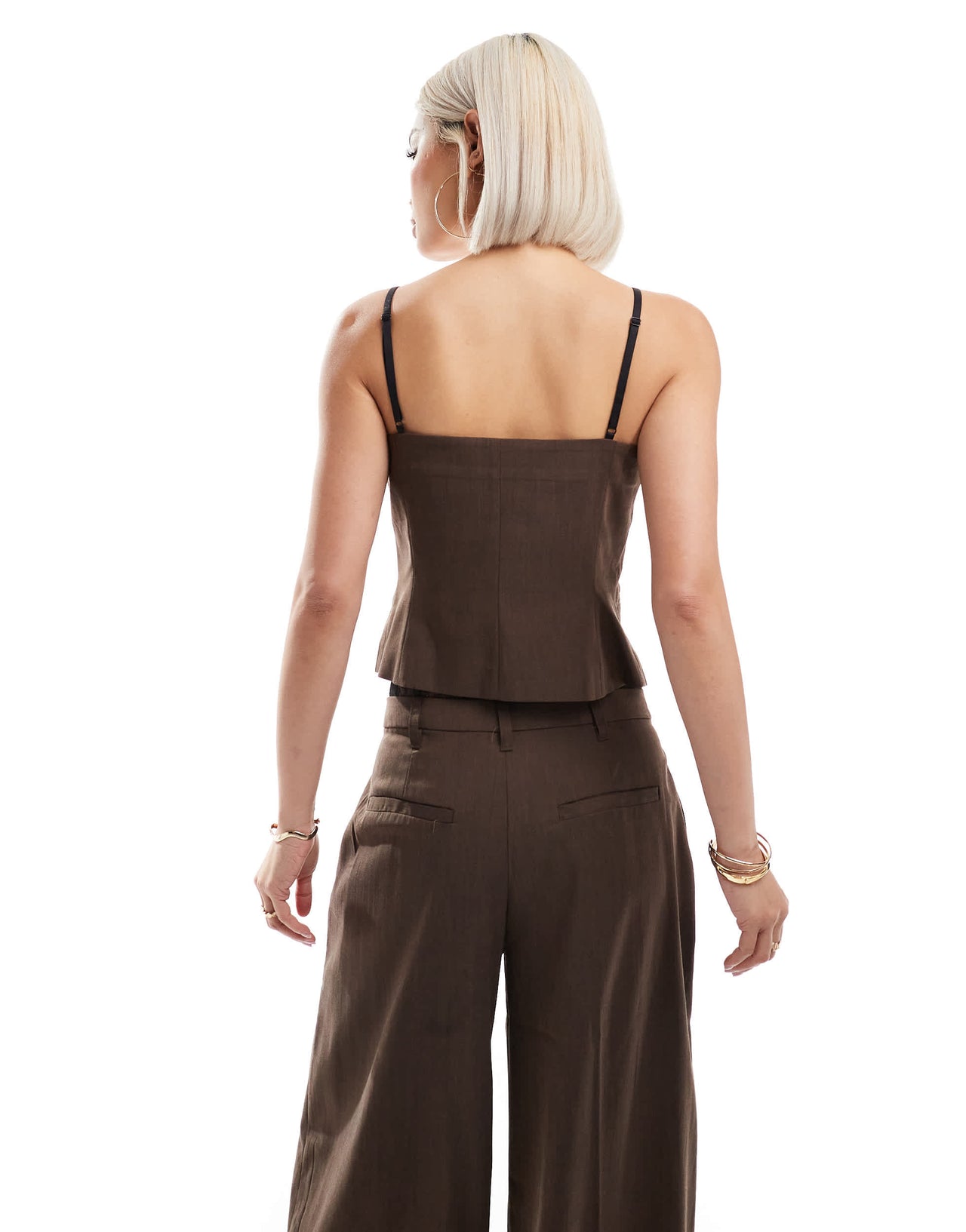 Bershka lace detail tailored waistcoat in brown