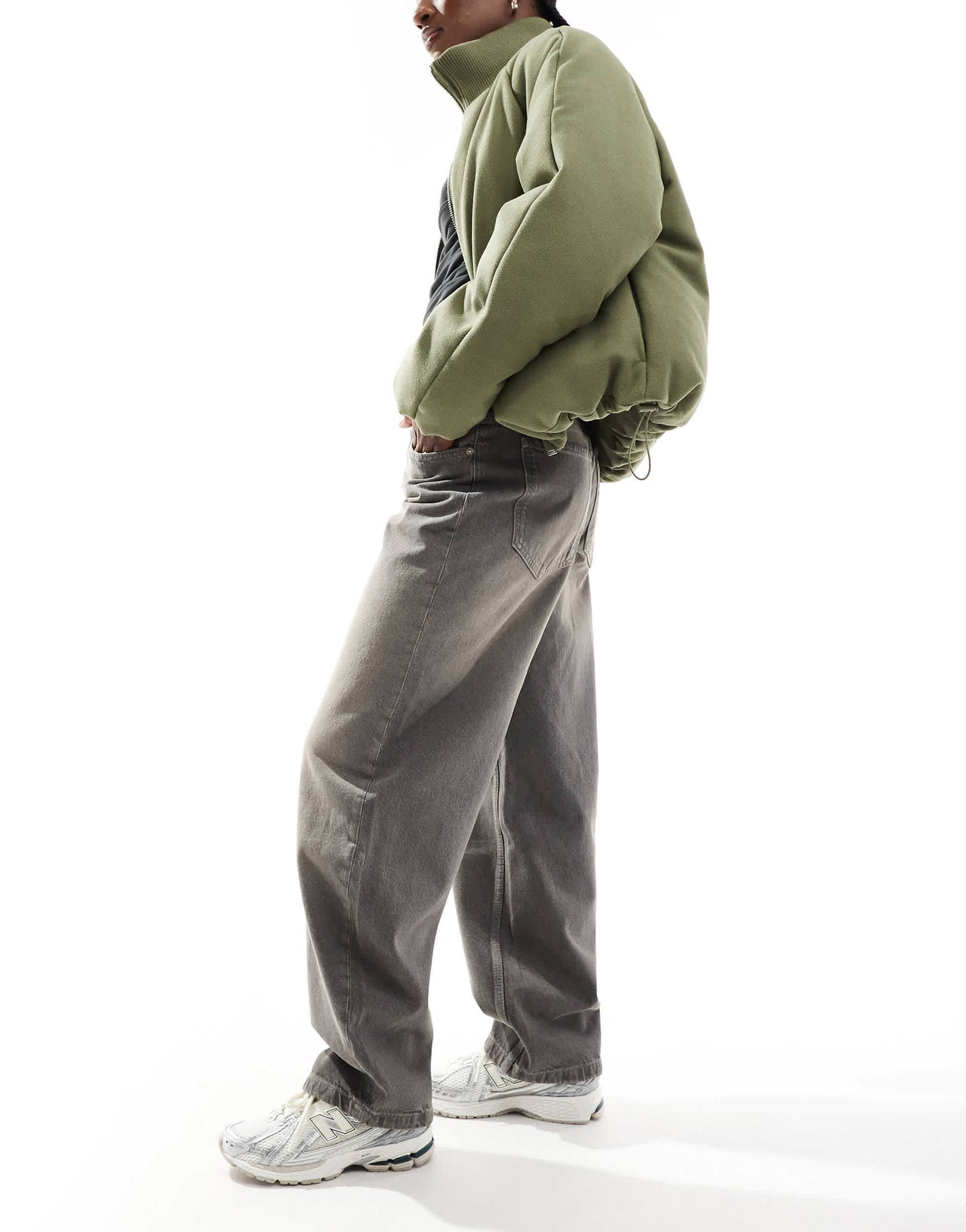 Bershka baggy balloon leg jeans in grey wash