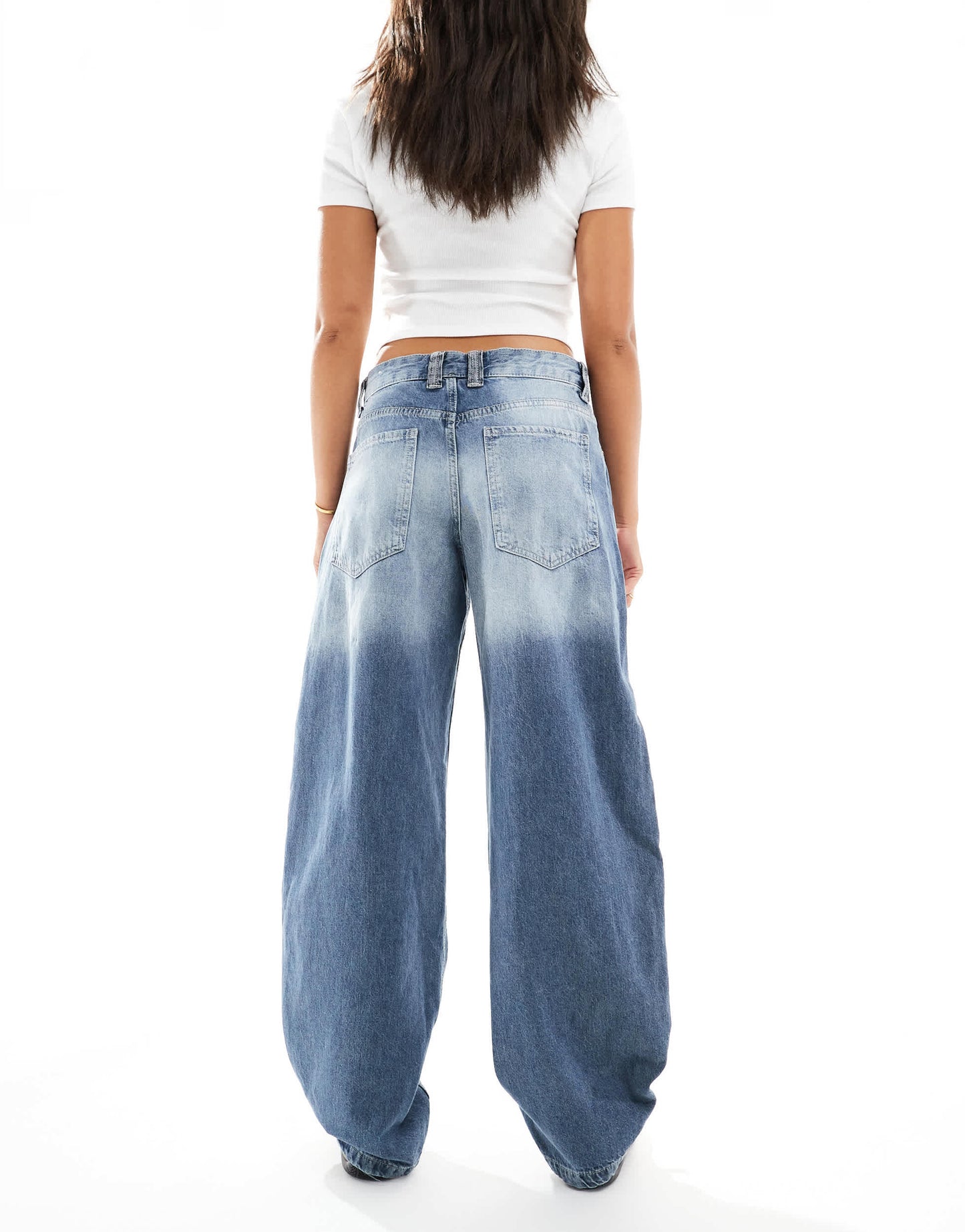 Bershka baggy balloon leg jeans in dirty wash indigo