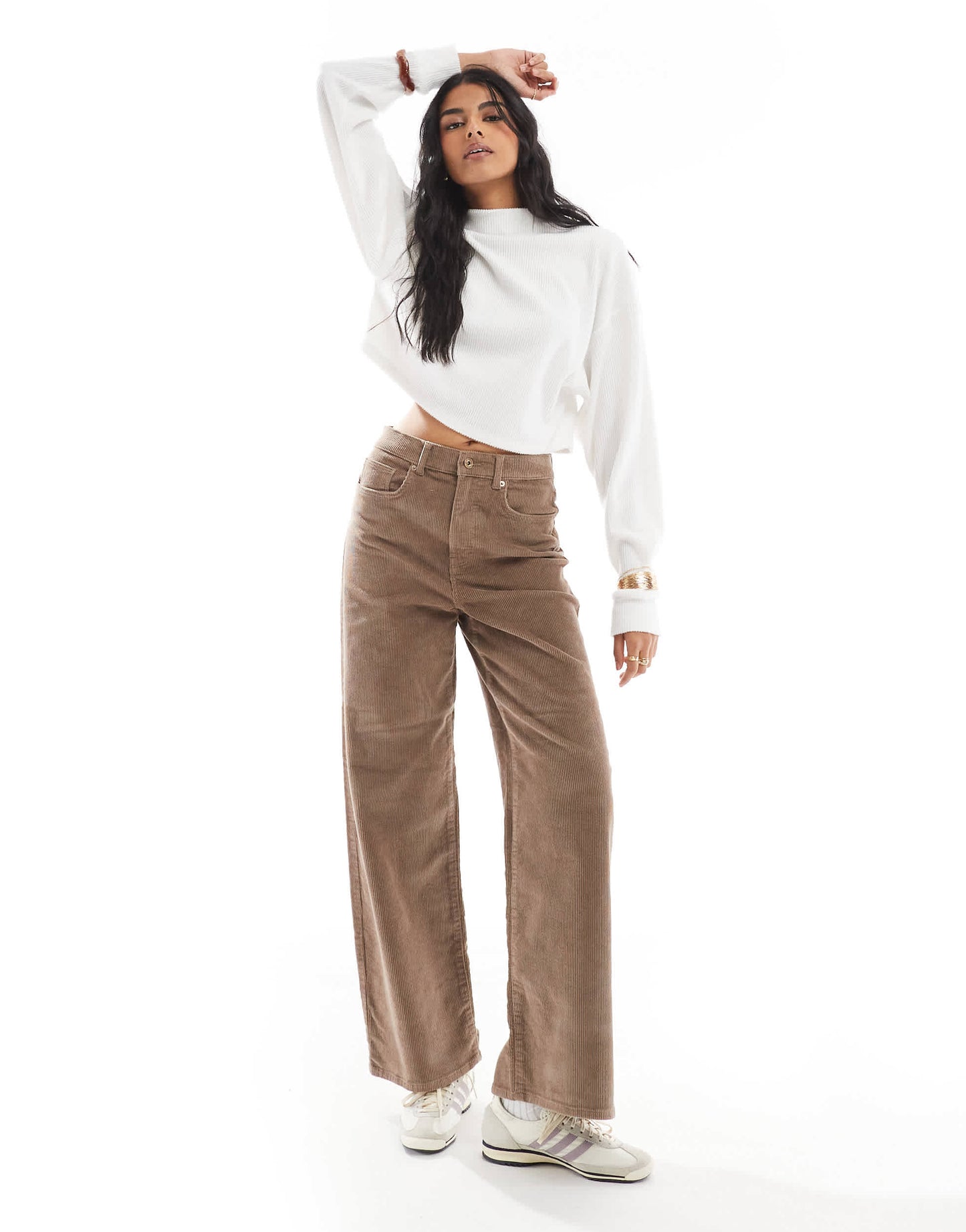 Bershka soft touch high neck top co-ord in ecru