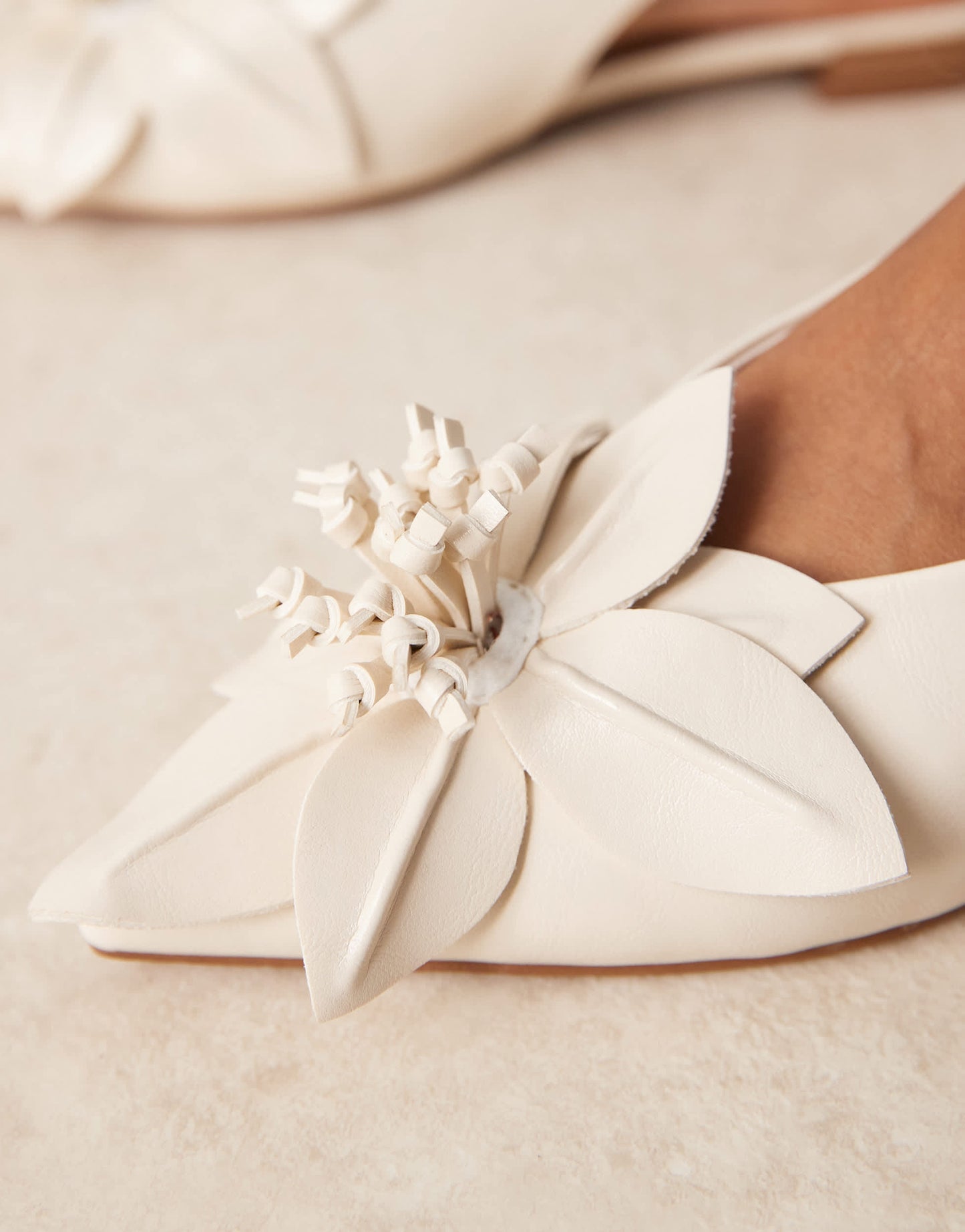 ASOS DESIGN Livia point-toe flower slingback ballets in off-white