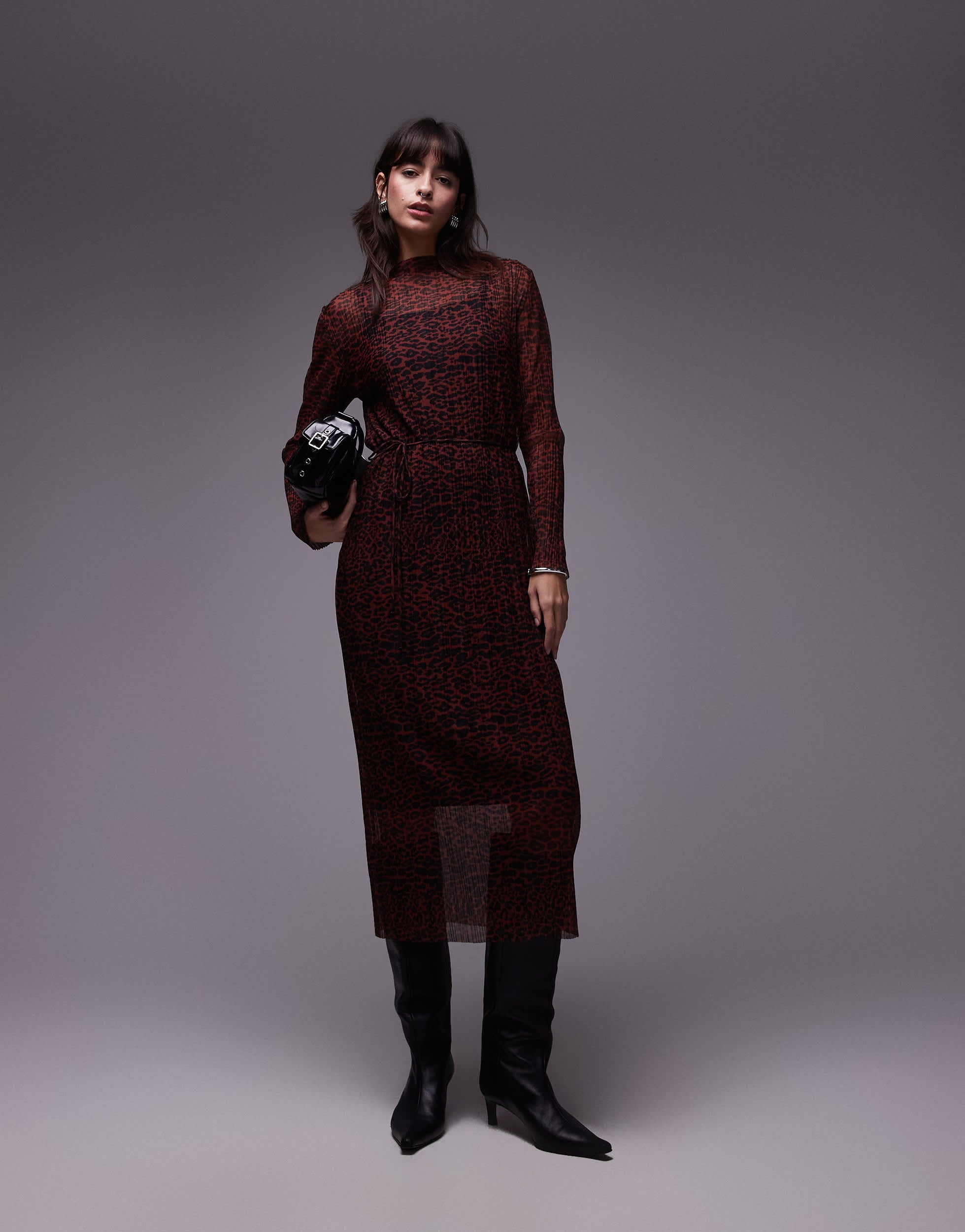 & Other Stories plisse mesh midi dress in leopard print