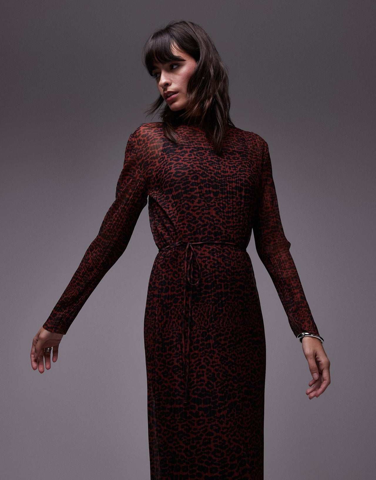 & Other Stories plisse mesh midi dress in leopard print