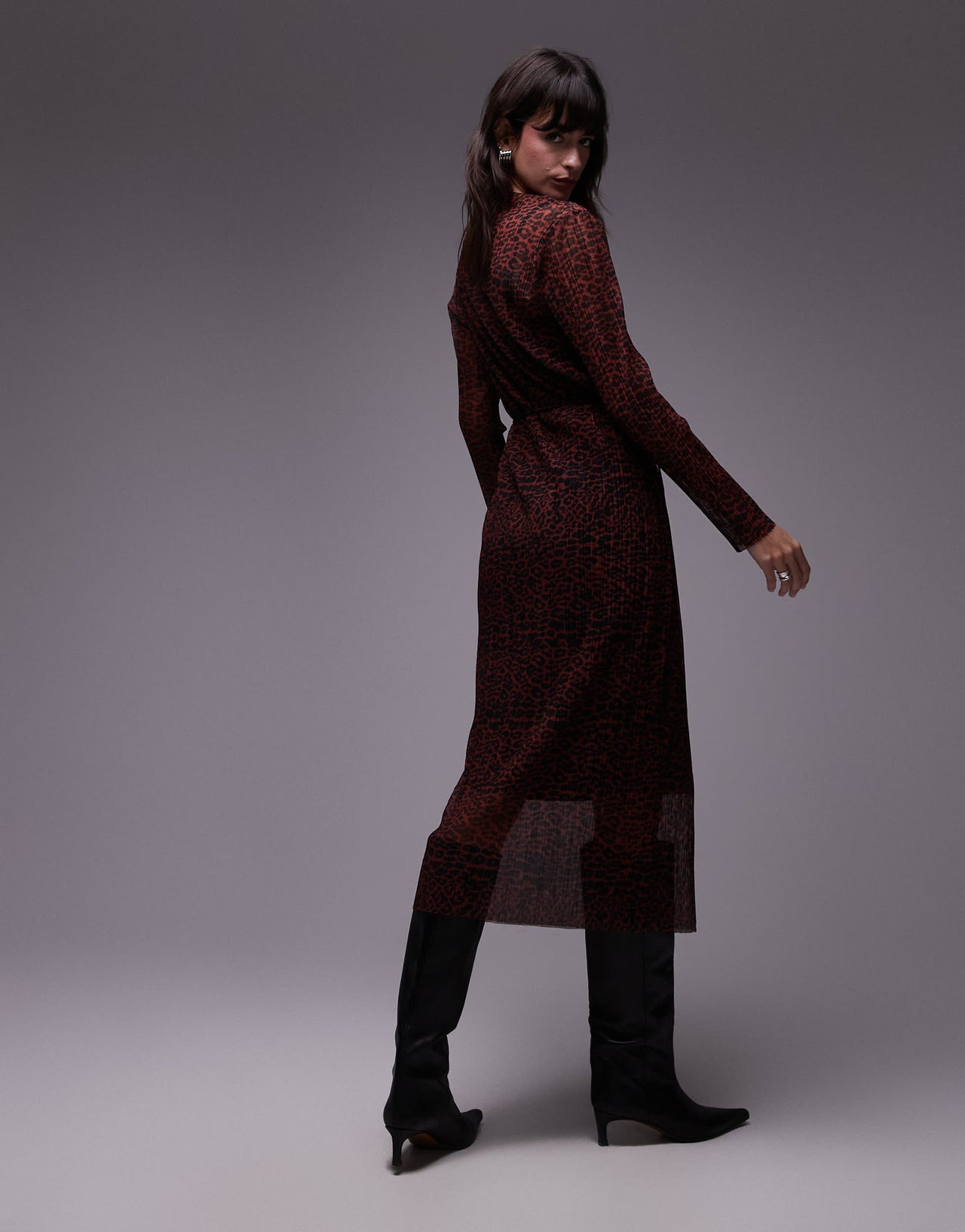 & Other Stories plisse mesh midi dress in leopard print