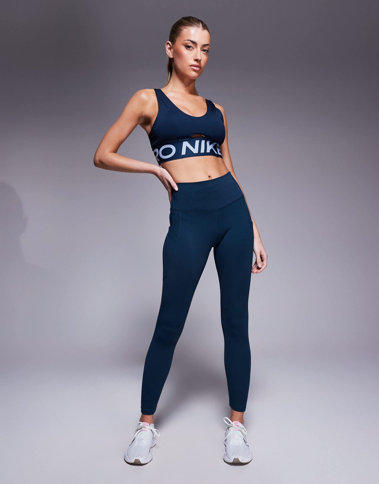 Nike Pro Training Indy Dri-FIT Plunge light support sports bra in navy