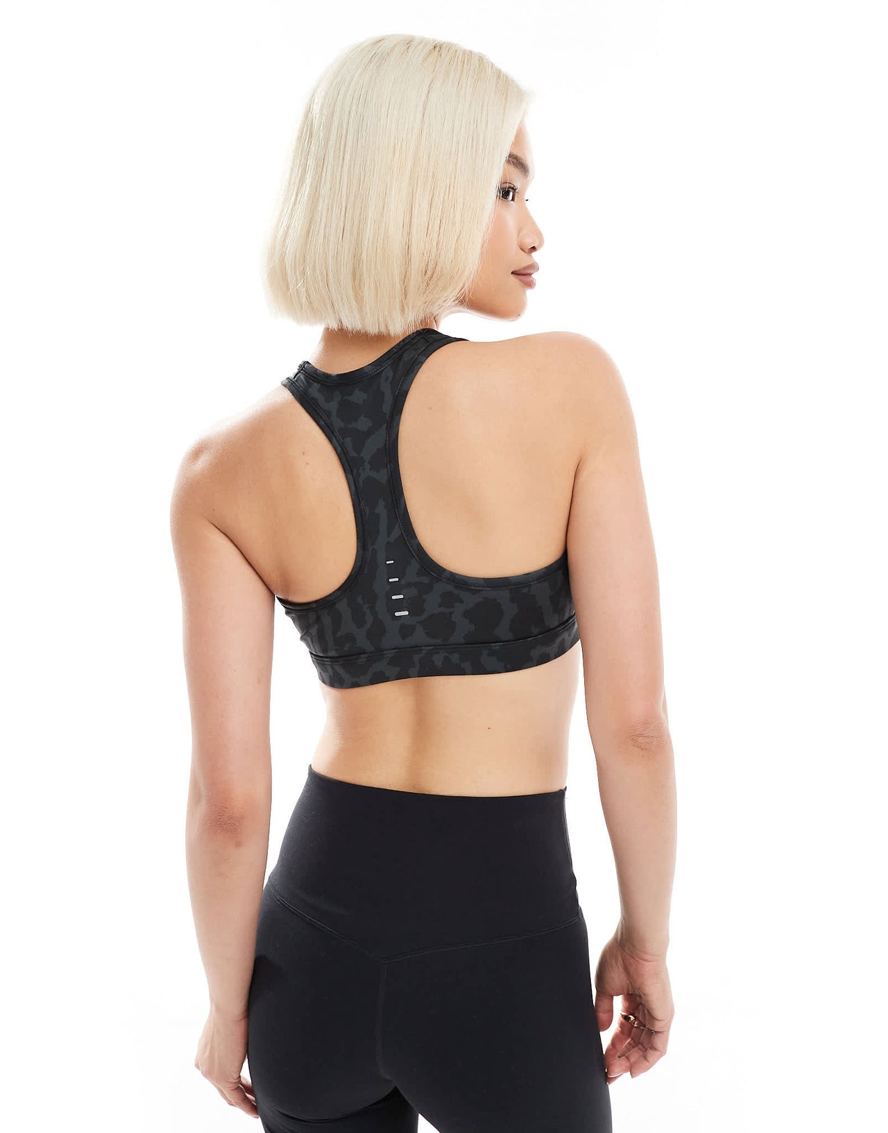 Nike Training Swoosh Leopard Print medium support sports bra in black