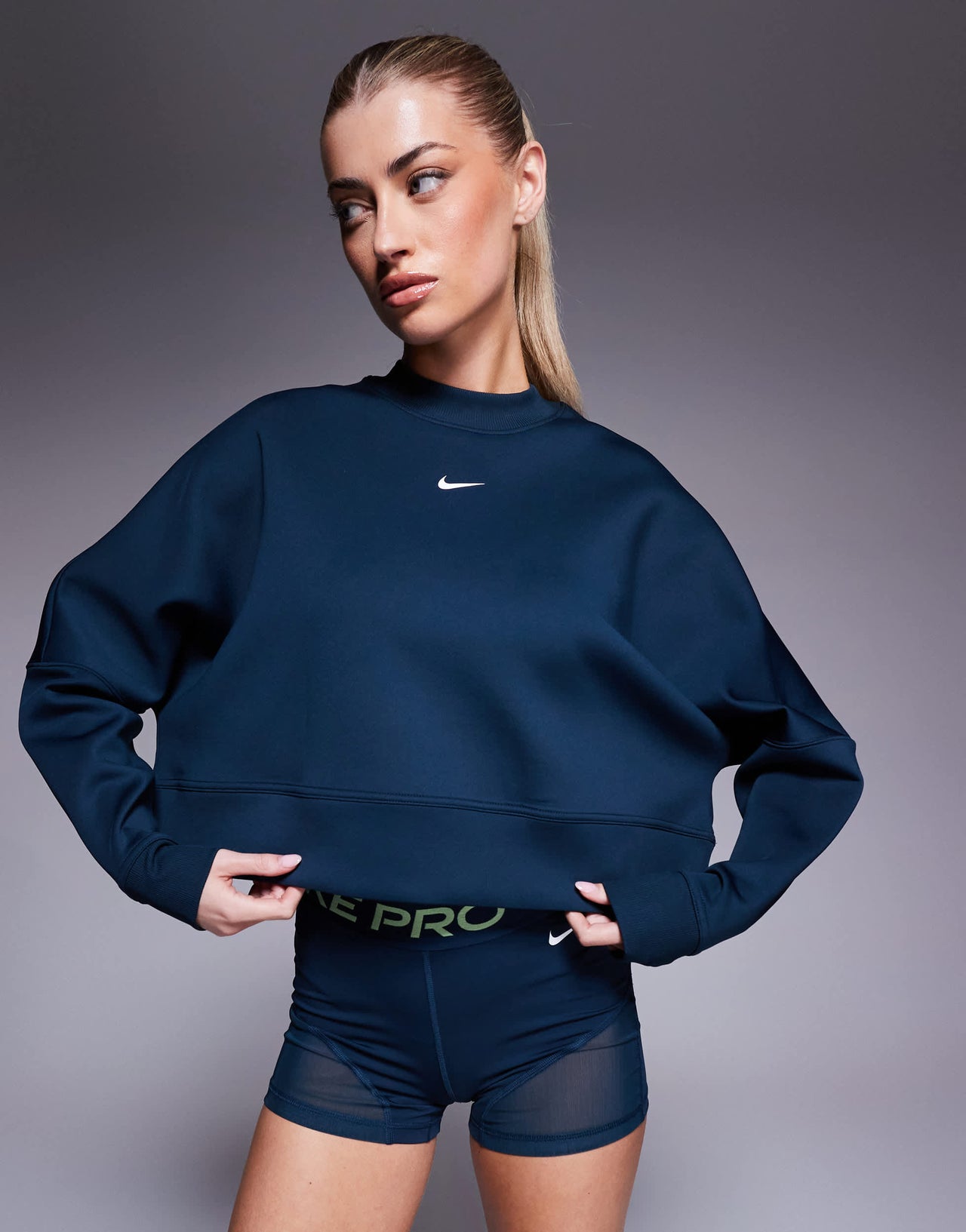 Nike Training Prima Dri-FIT cropped mesh sweatshirt in navy