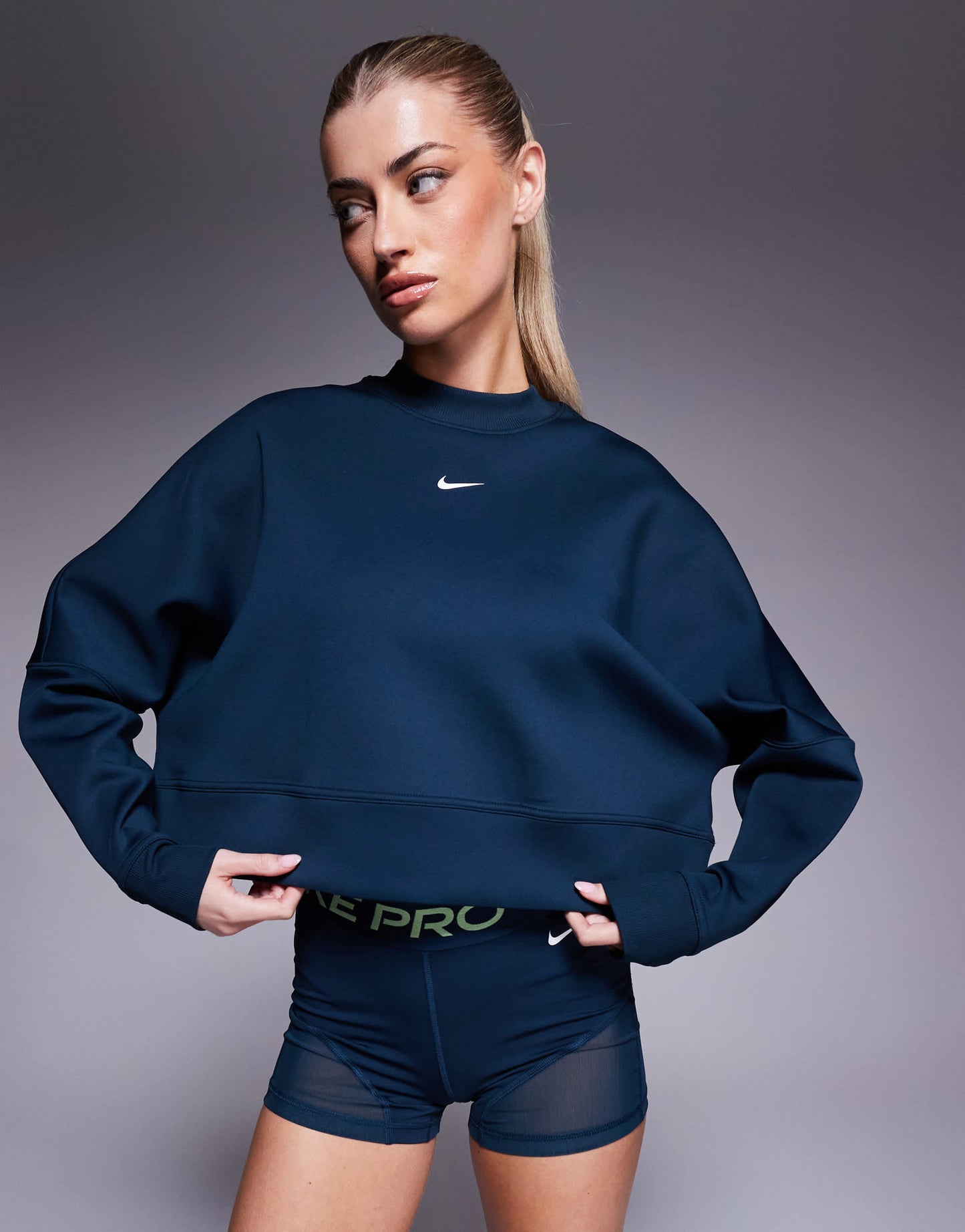 Nike Training Prima Dri-FIT cropped mesh sweatshirt in navy