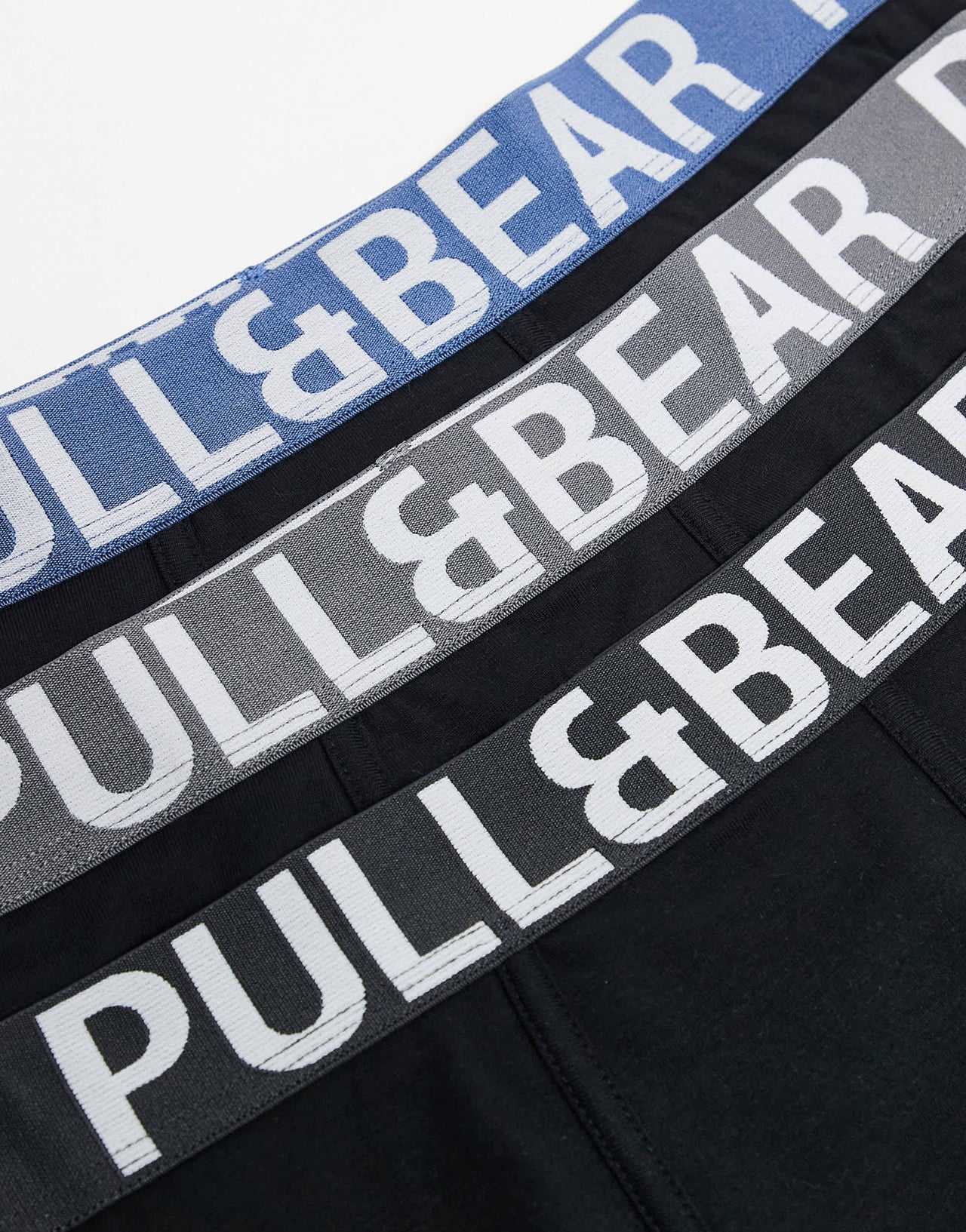Pull&Bear 3 pack boxers with contrast coloured waistband in black, blue and grey