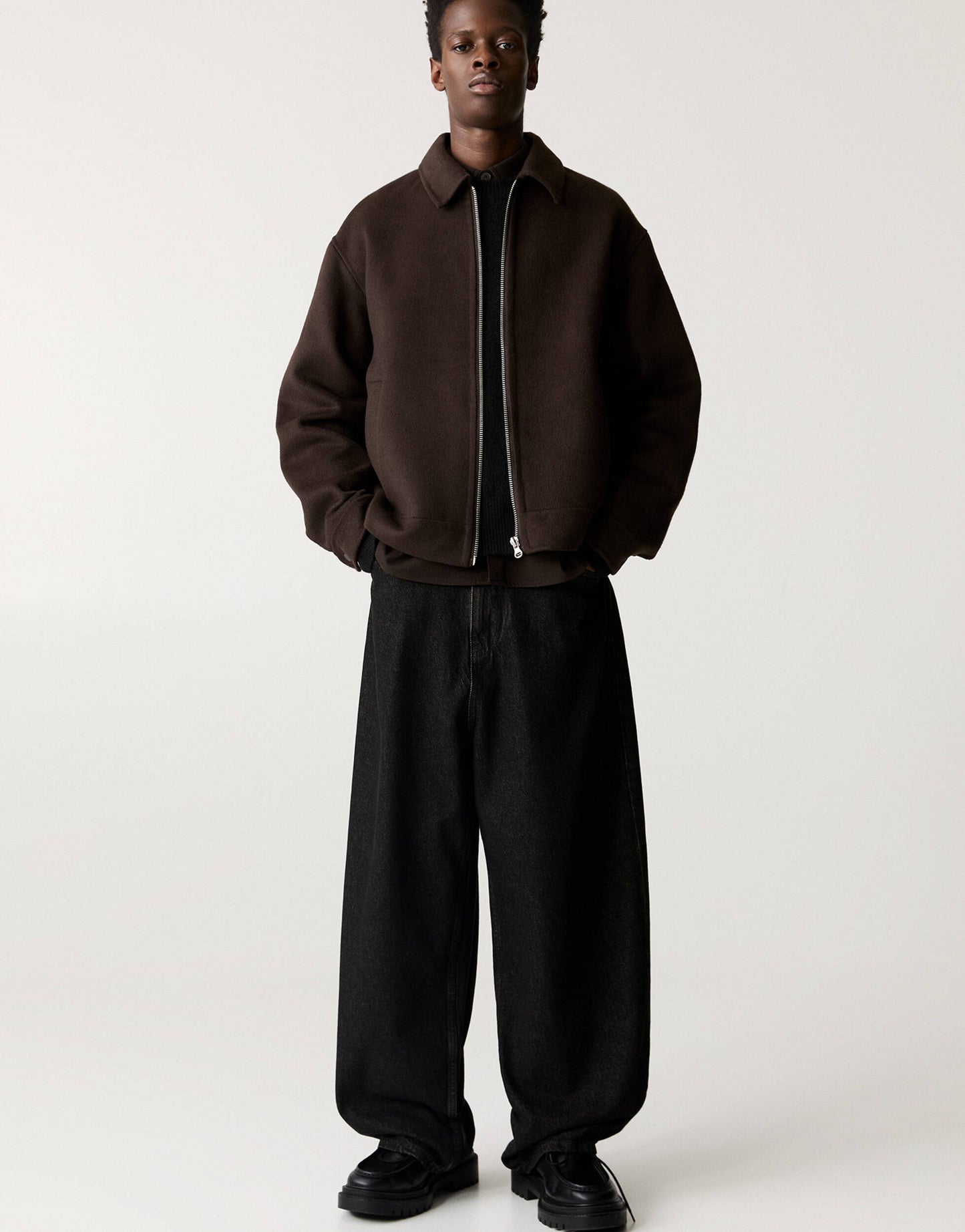 Pull&Bear zip through jacket in brown