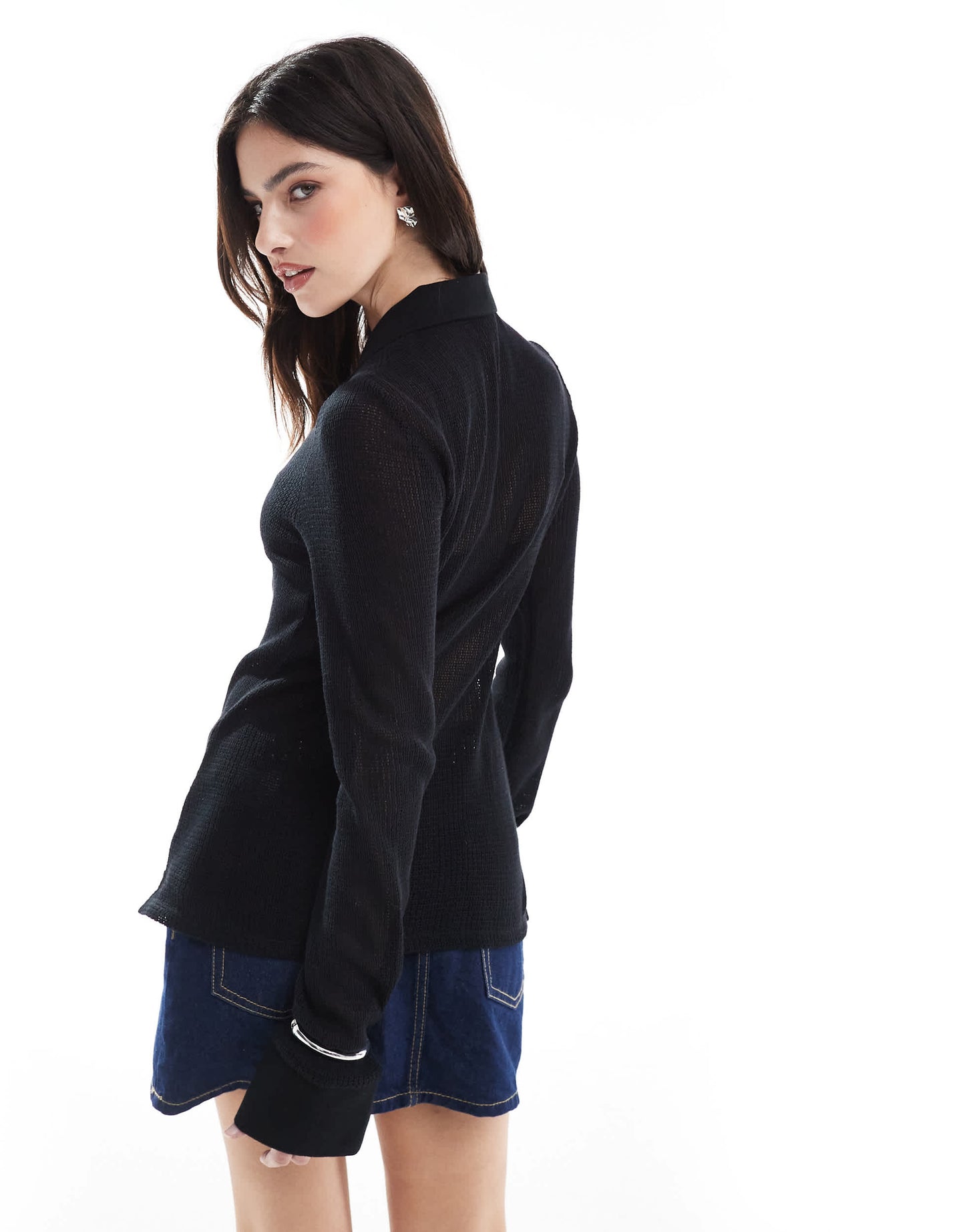 ONLY knitted flute sleeve shirt in black