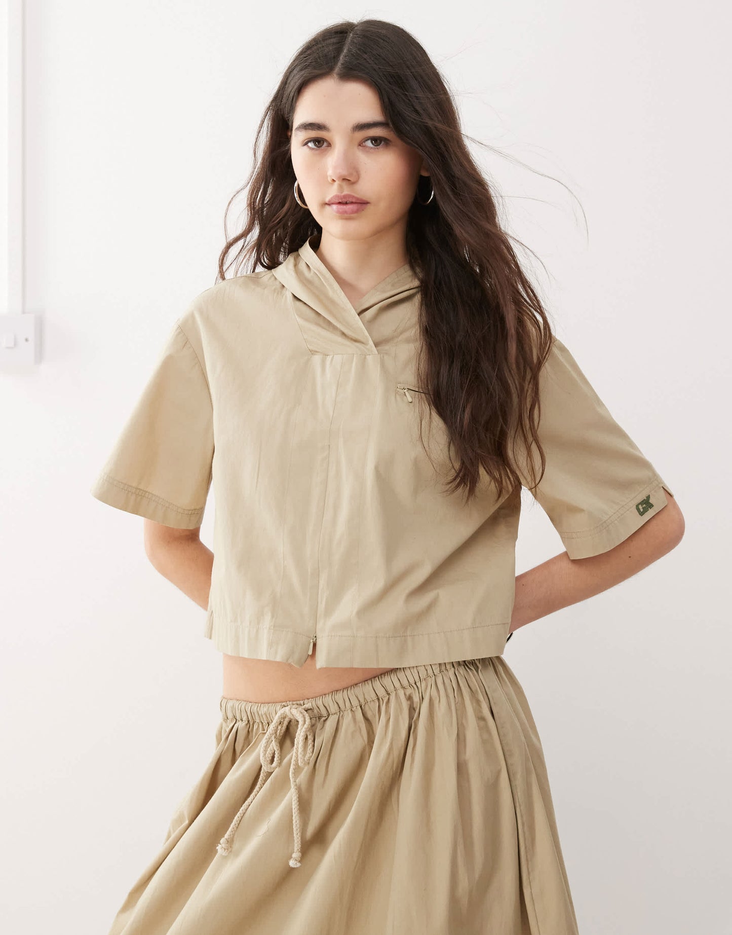 COLLUSION hooded zip shirt co-ord in stone