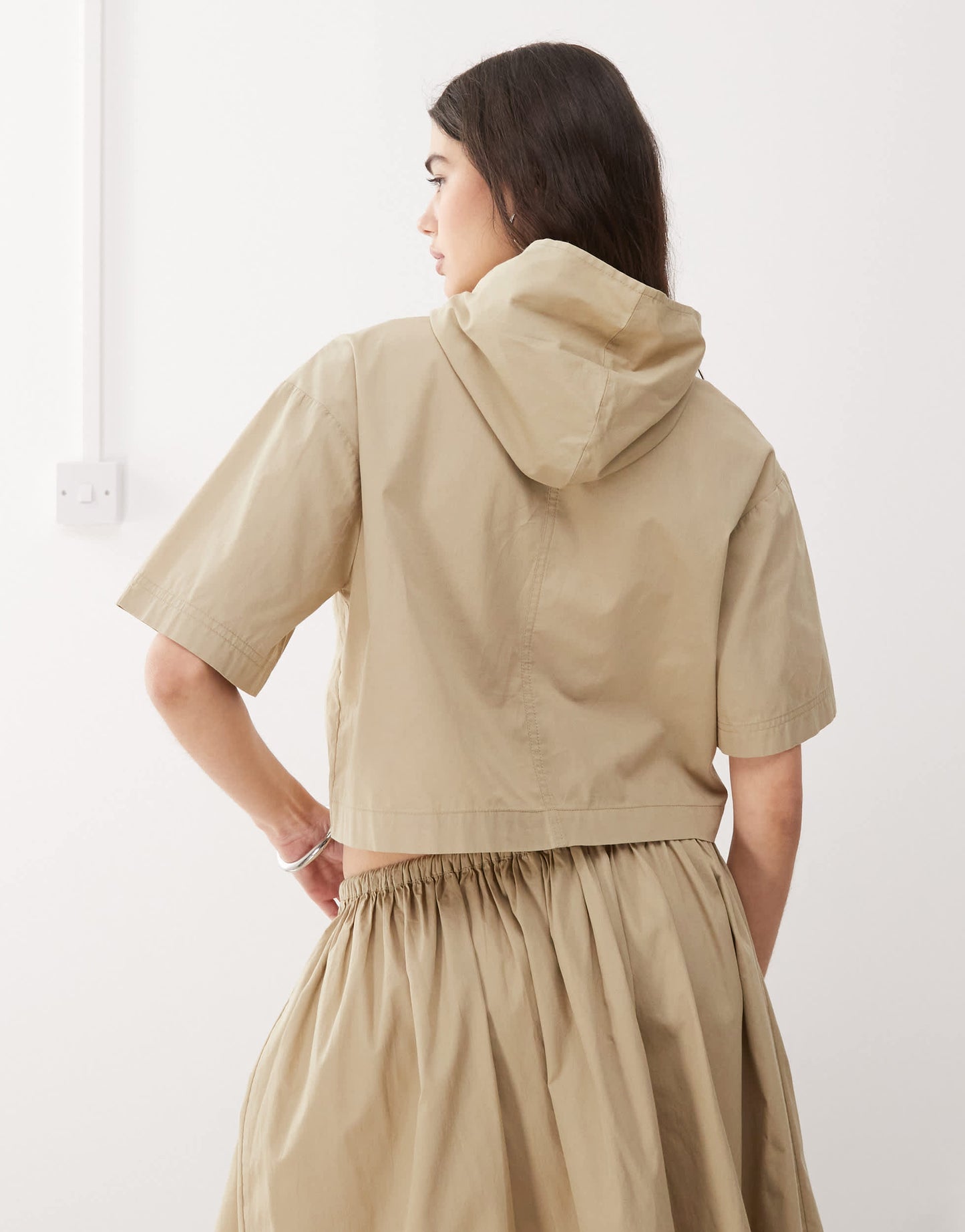 COLLUSION hooded zip shirt co-ord in stone