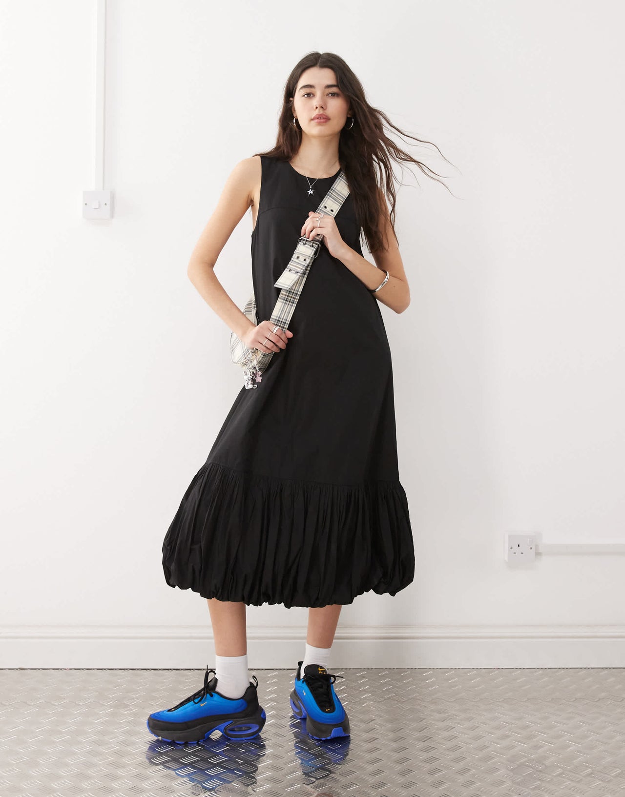 COLLUSION bubble hem maxi dress in black
