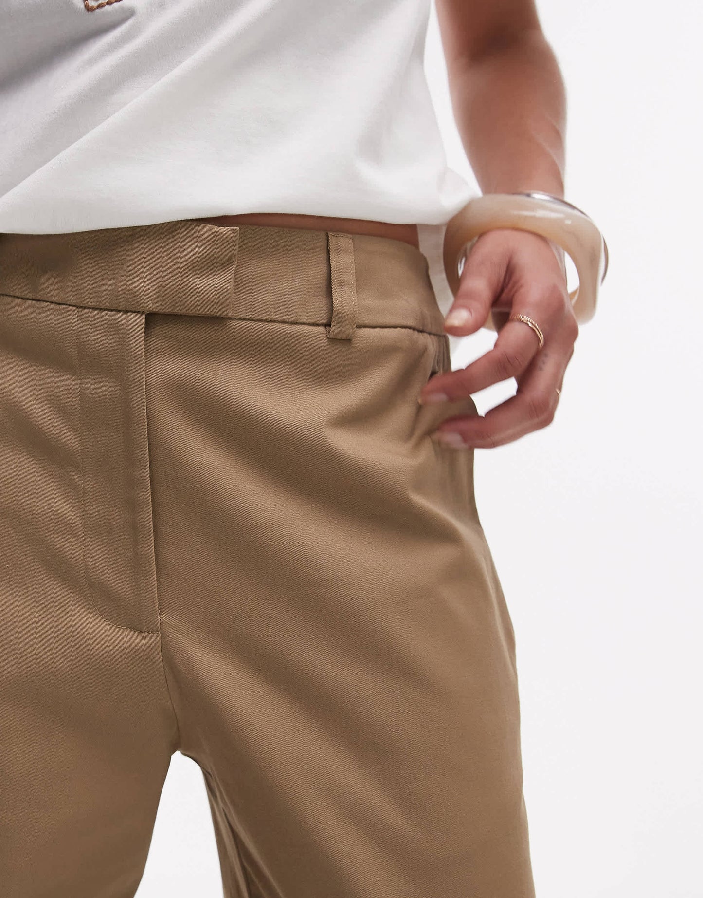 Topshop low rise casual tailored straight leg trouser in beige