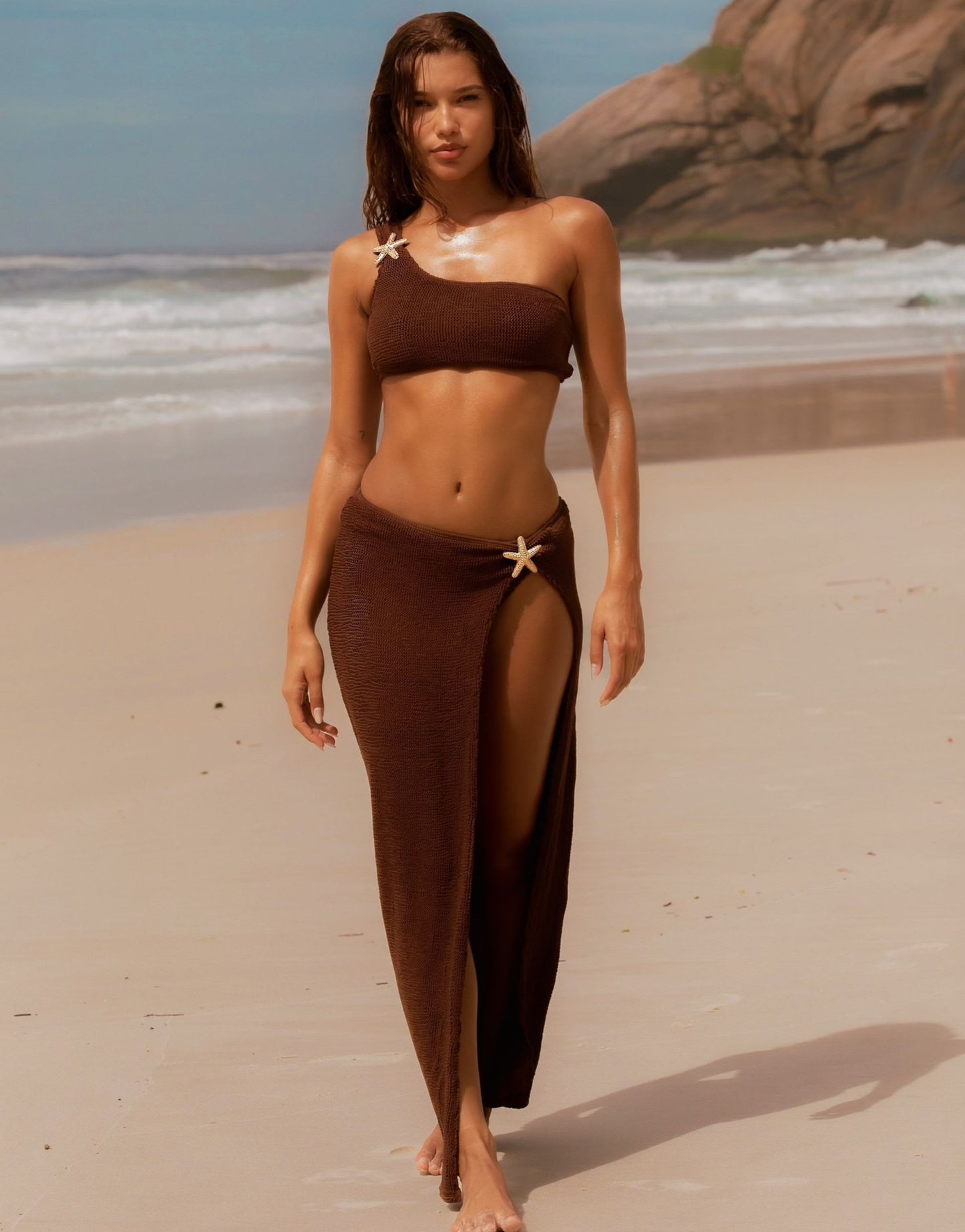 Moda Minx X Agnes Pimentel maxi scrunch maxi beach skirt in coffee