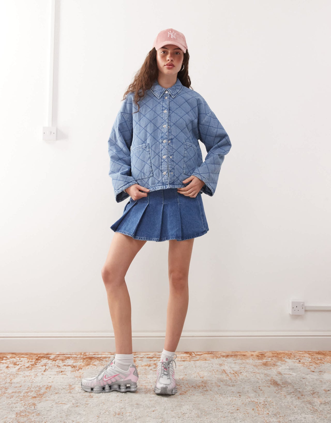 Noisy May quilted diamond denim jacket in light blue wash