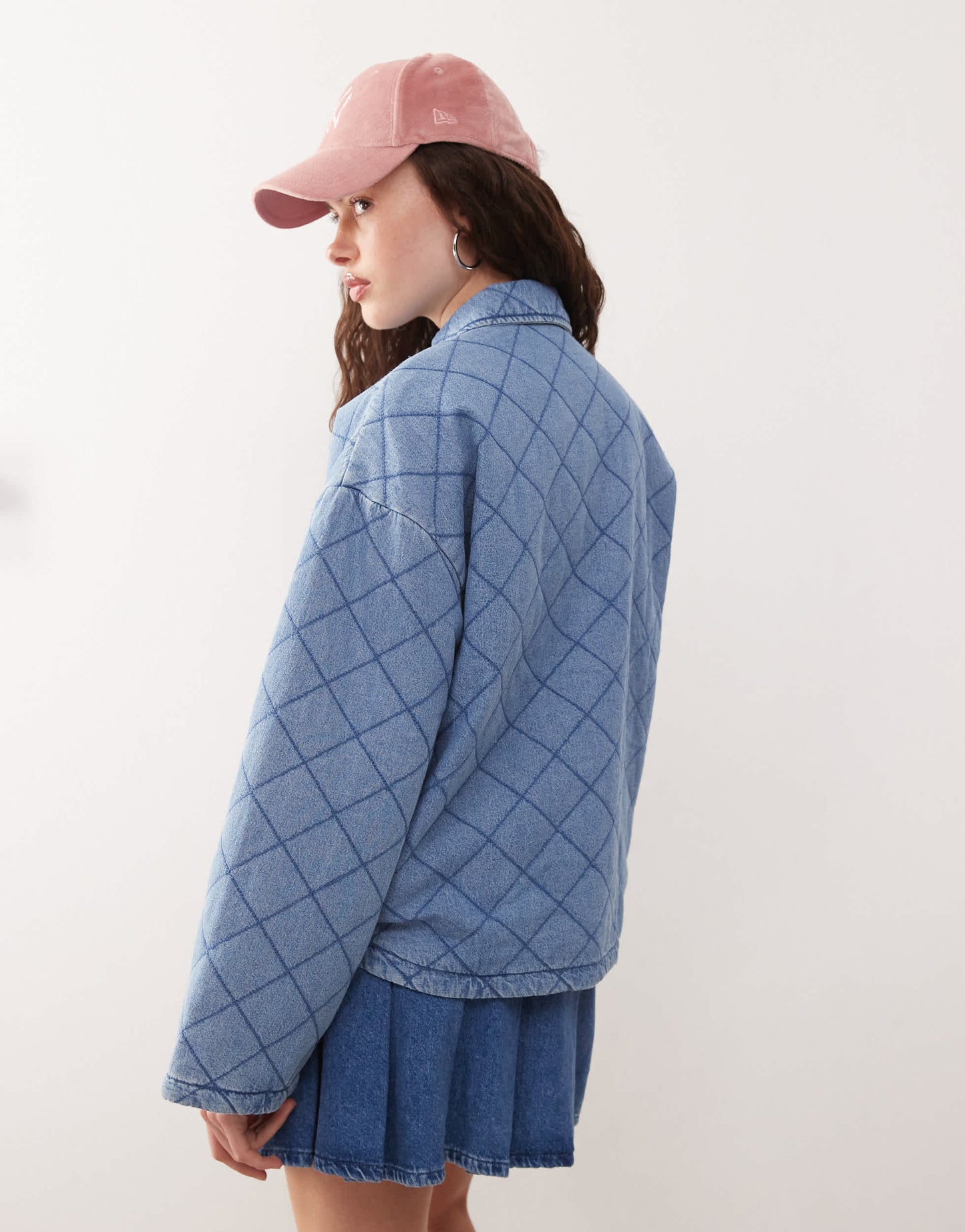 Noisy May quilted diamond denim jacket in light blue wash