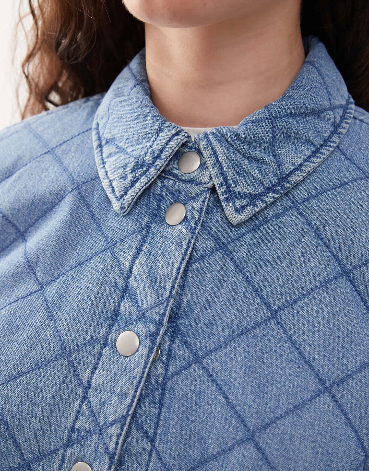 Noisy May quilted diamond denim jacket in light blue wash