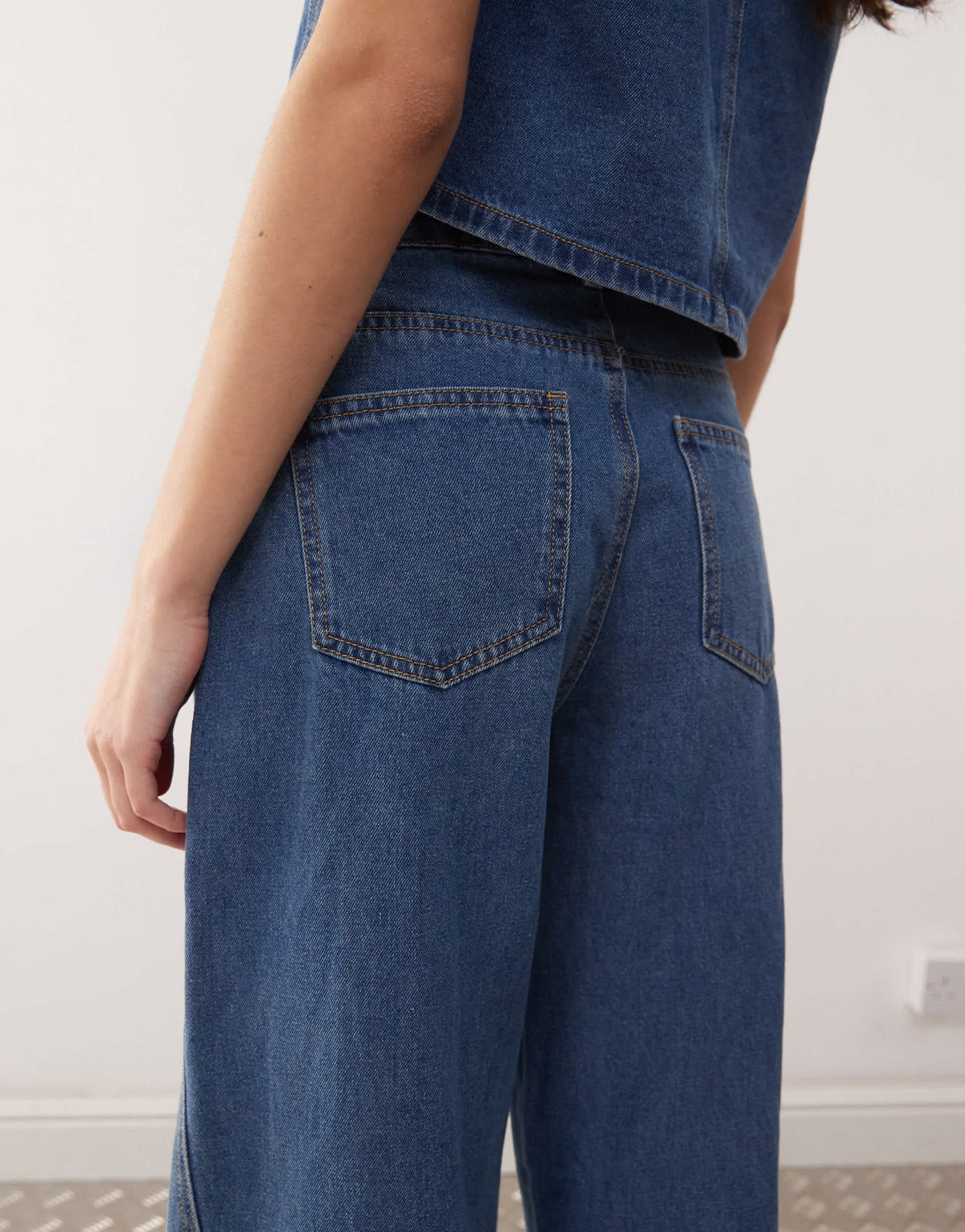 Noisy May Robie high waisted baggy jean co-ord with flare insert in mid blue