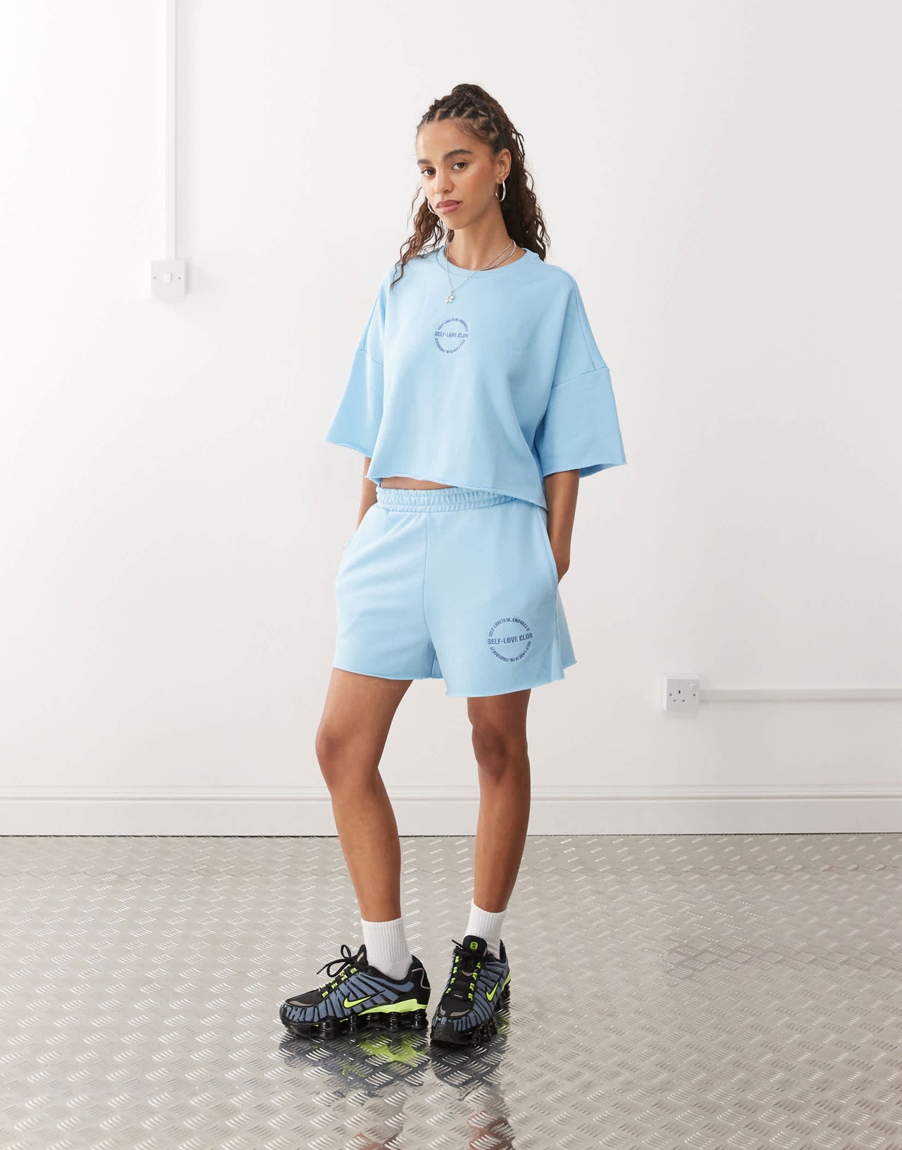 Noisy May sweat short co-ord in light blue