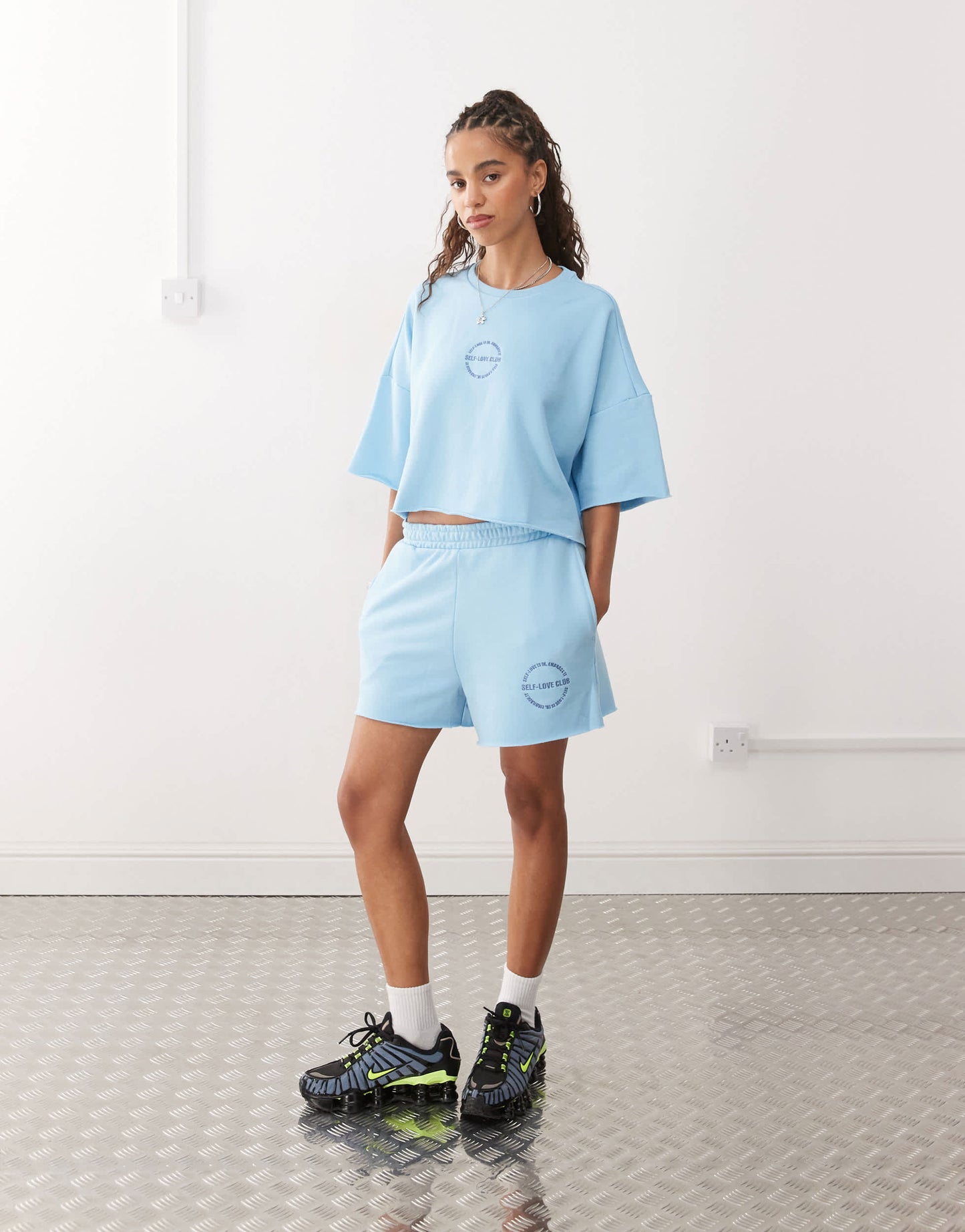 Noisy May sweat short co-ord in light blue