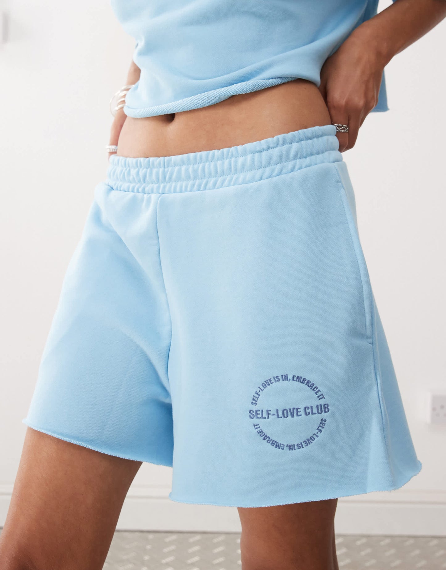 Noisy May sweat short co-ord in light blue