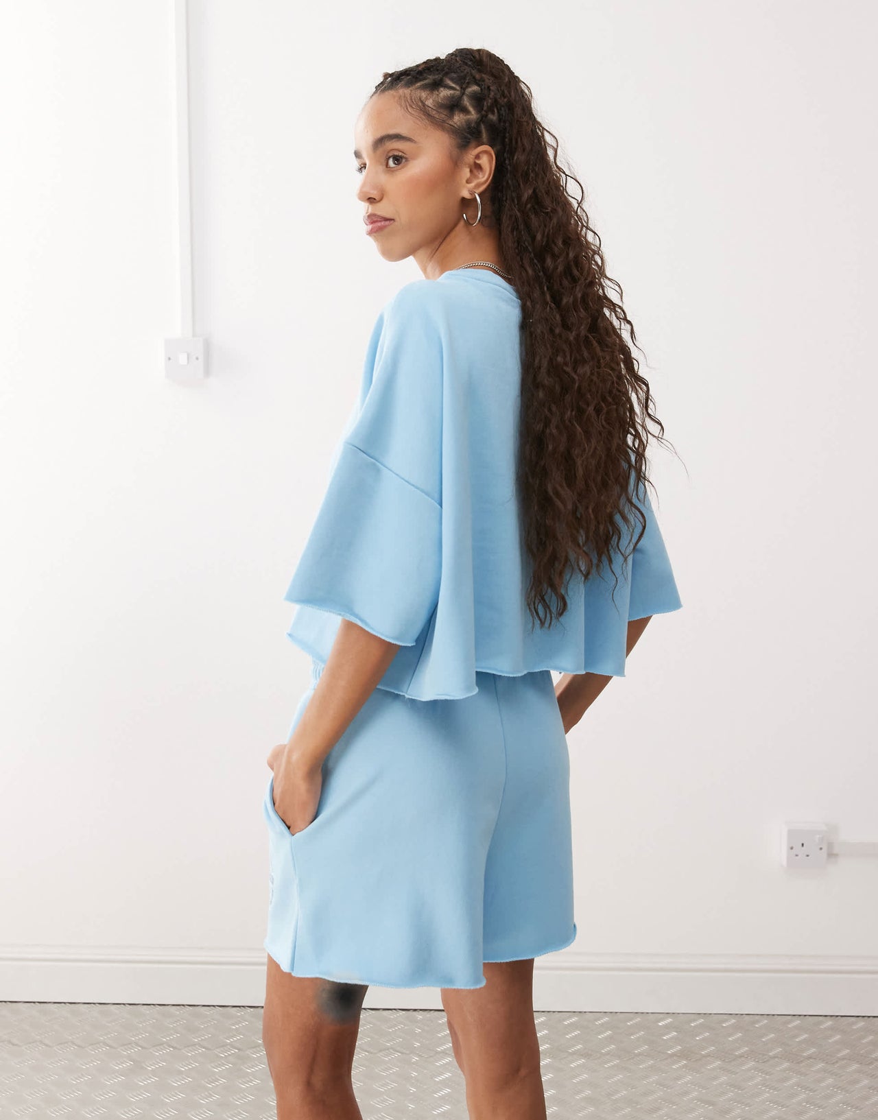 Noisy May sweat short co-ord in light blue