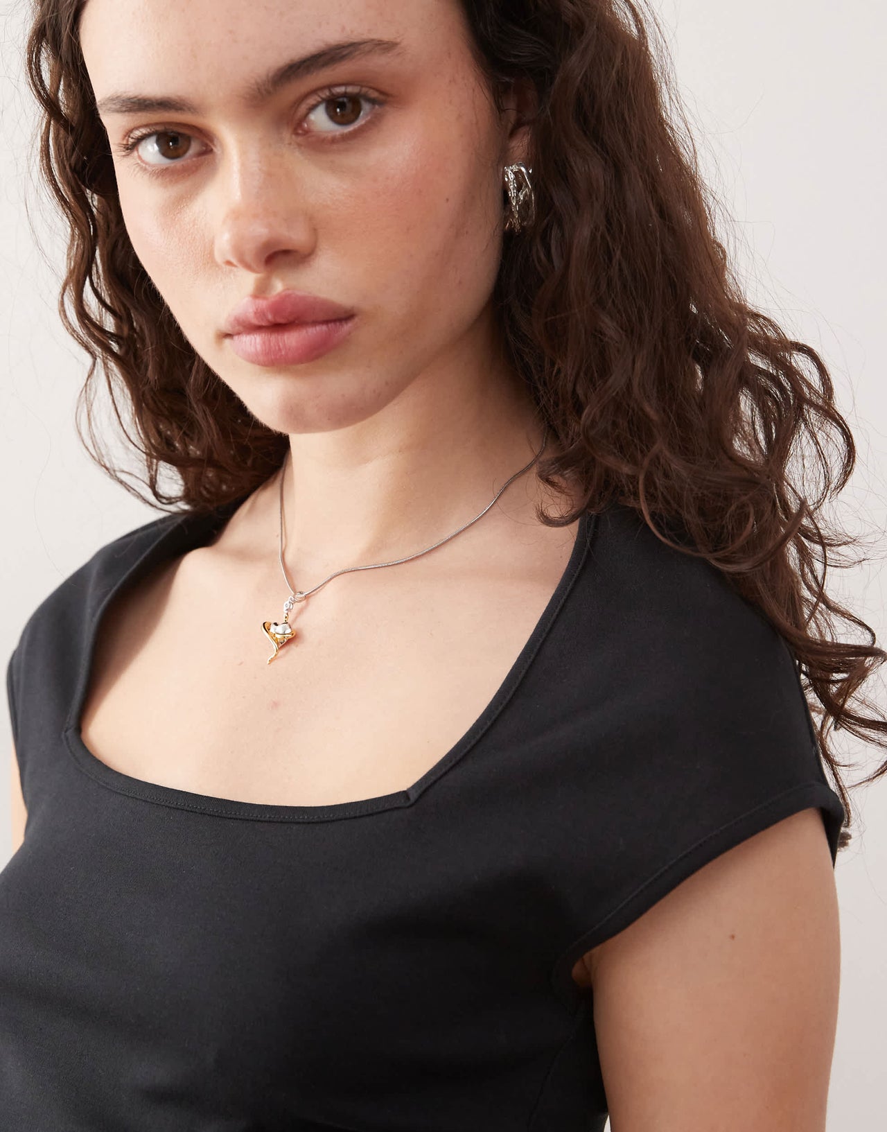 Noisy May square neck cap sleeve t-shirt in black