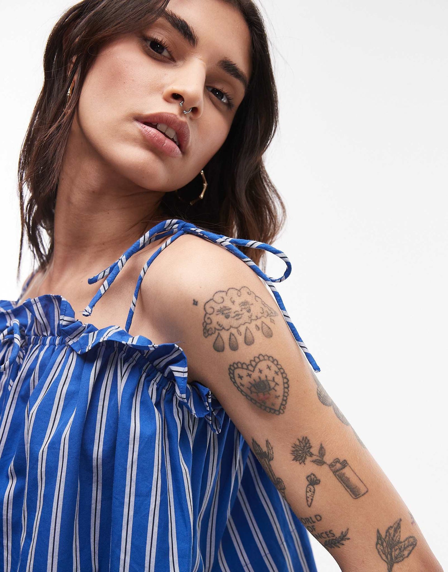 Topshop ruched cami top in blue stripe