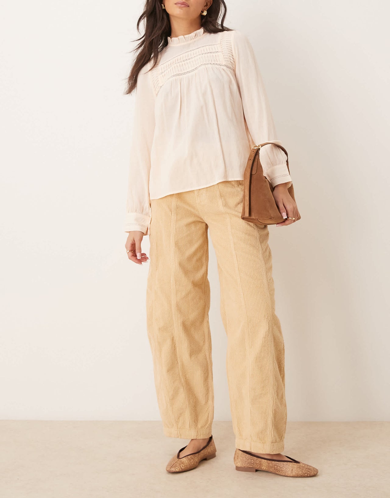 ASOS DESIGN seamed cinch jean in brown corduroy