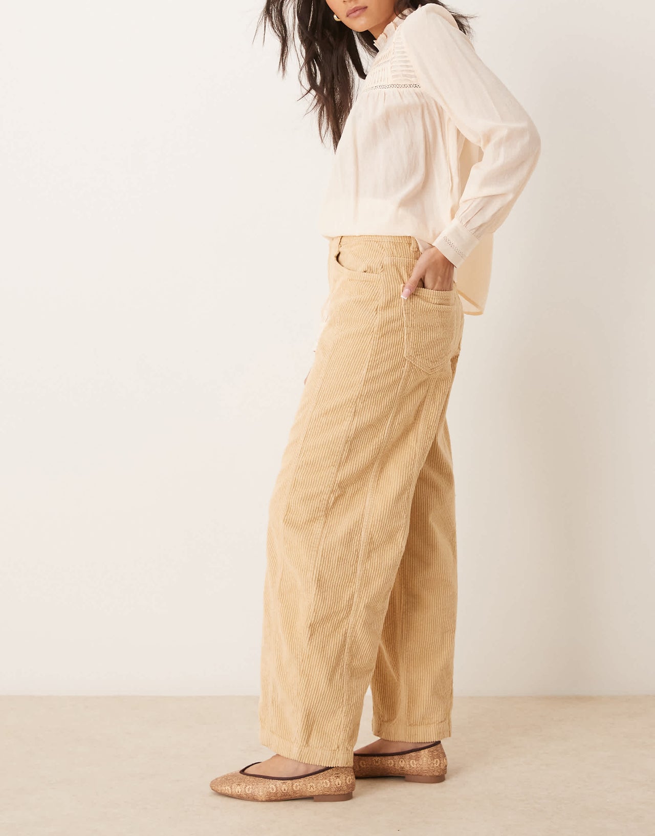 ASOS DESIGN seamed cinch jean in brown corduroy