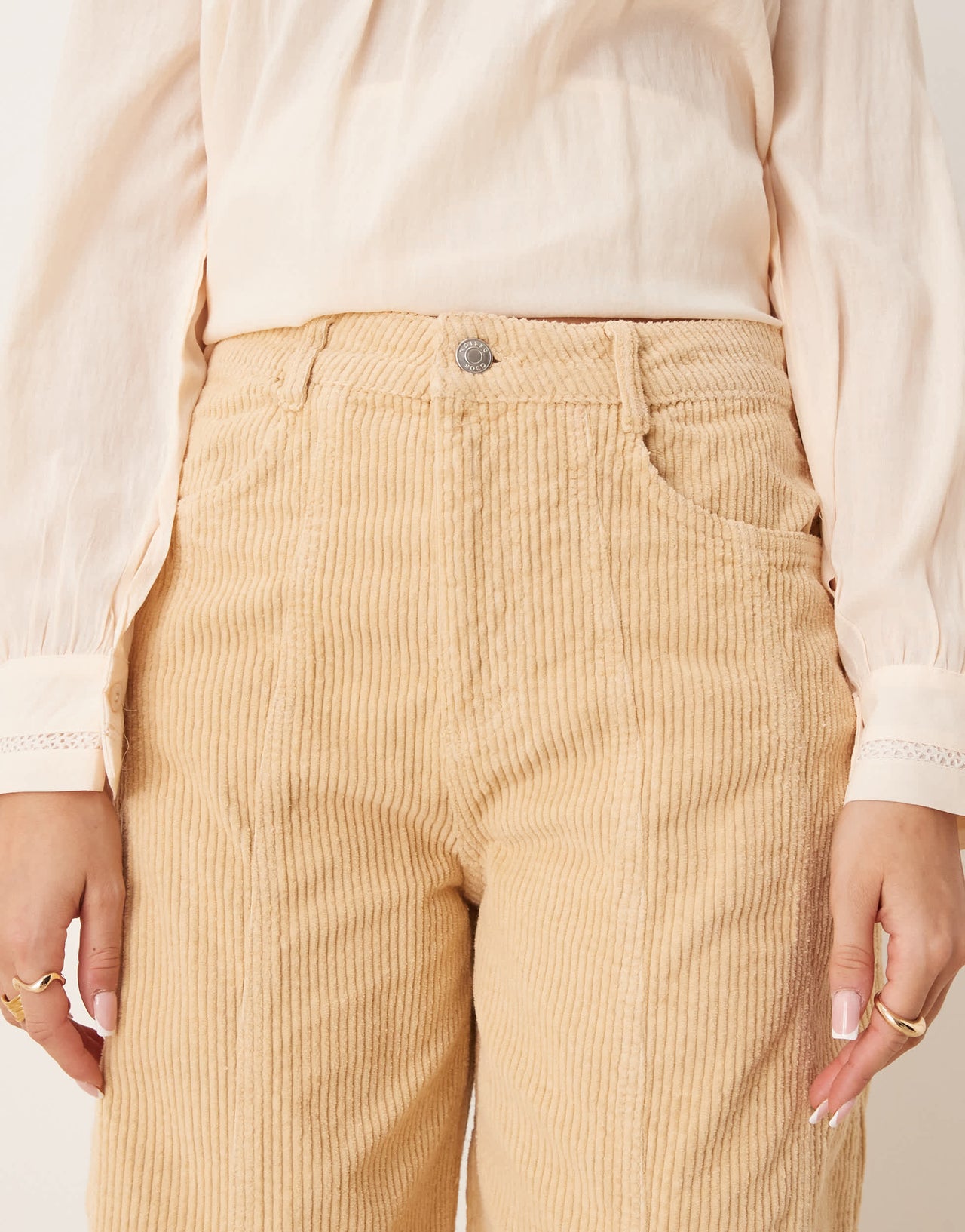 ASOS DESIGN seamed cinch jean in brown corduroy