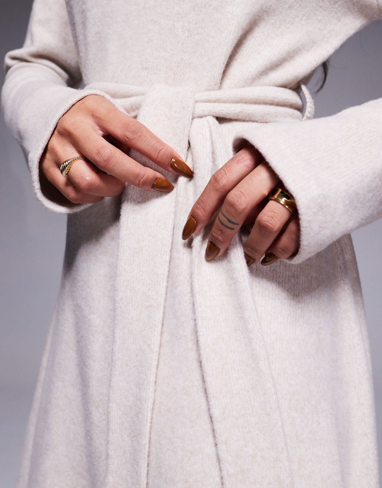 ASOS DESIGN supersoft belted swing mini dress in oat