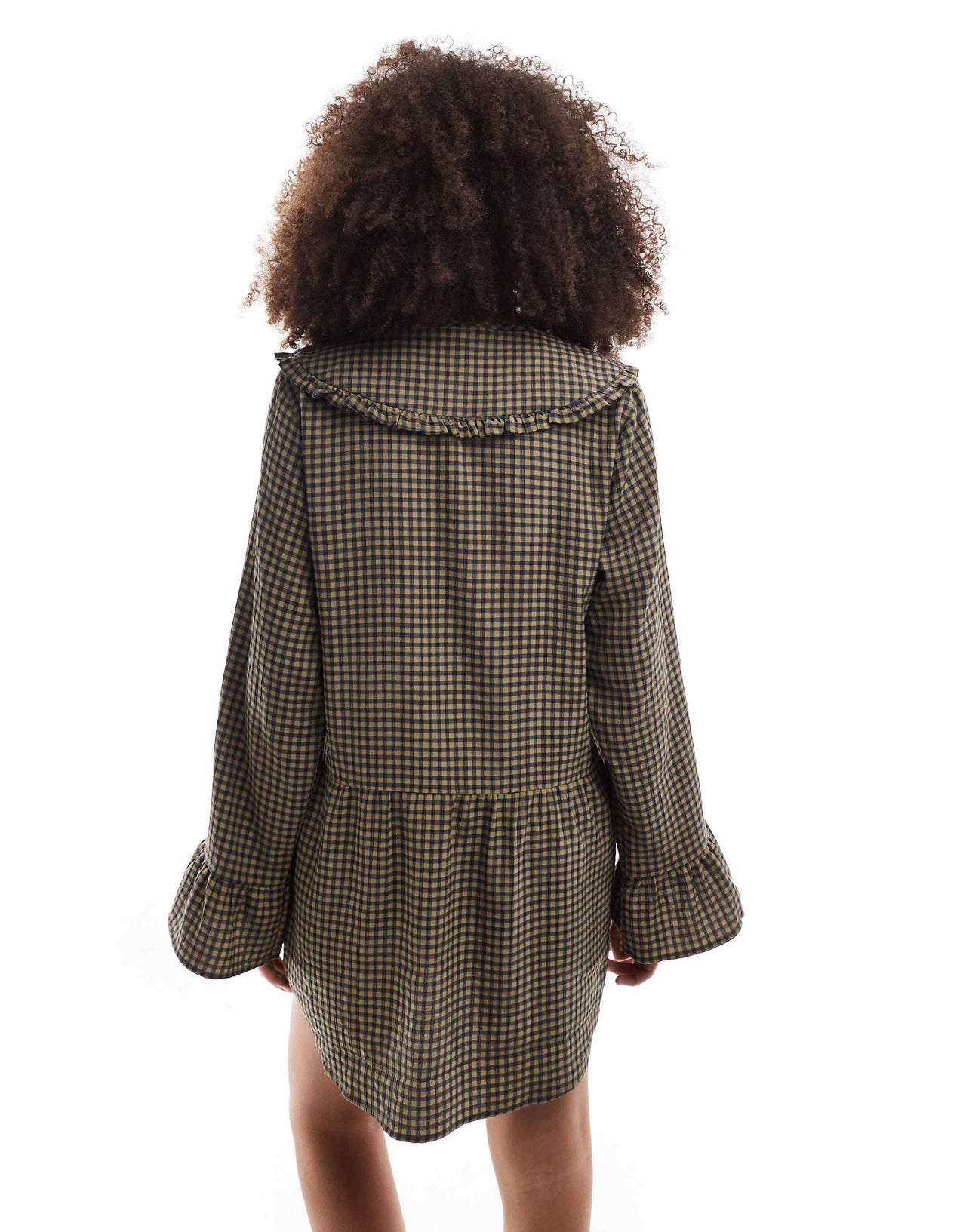 ASOS DESIGN pie crust collar tie front mini dress in khaki gingham