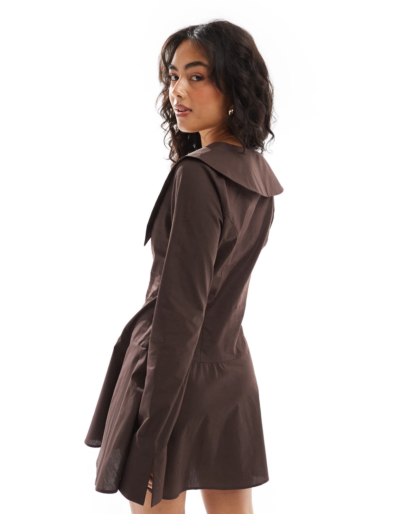 ASOS DESIGN poplin oversized plunge collar mini dress in chocolate