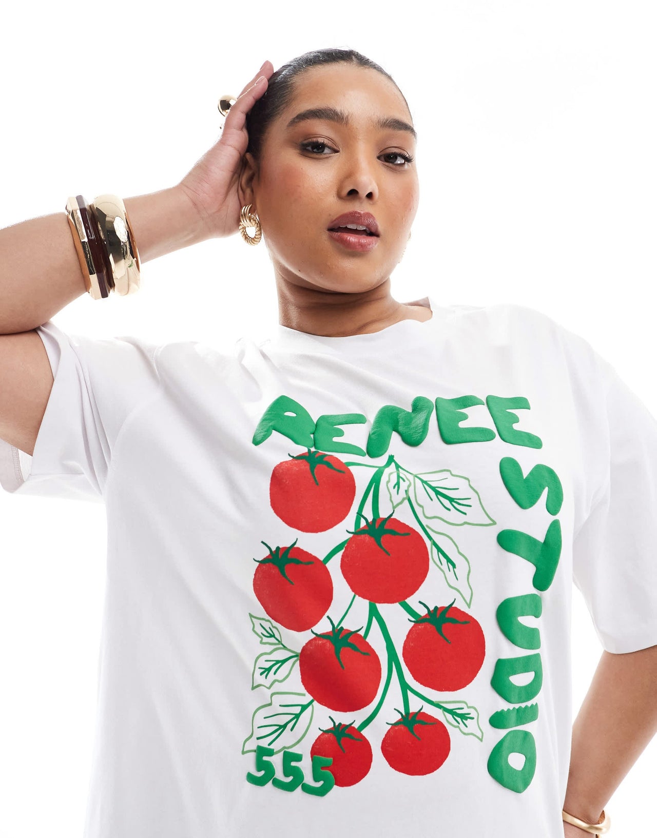 Renee Studio Plus exclusive T-shirt with tomato vine logo graphic in white