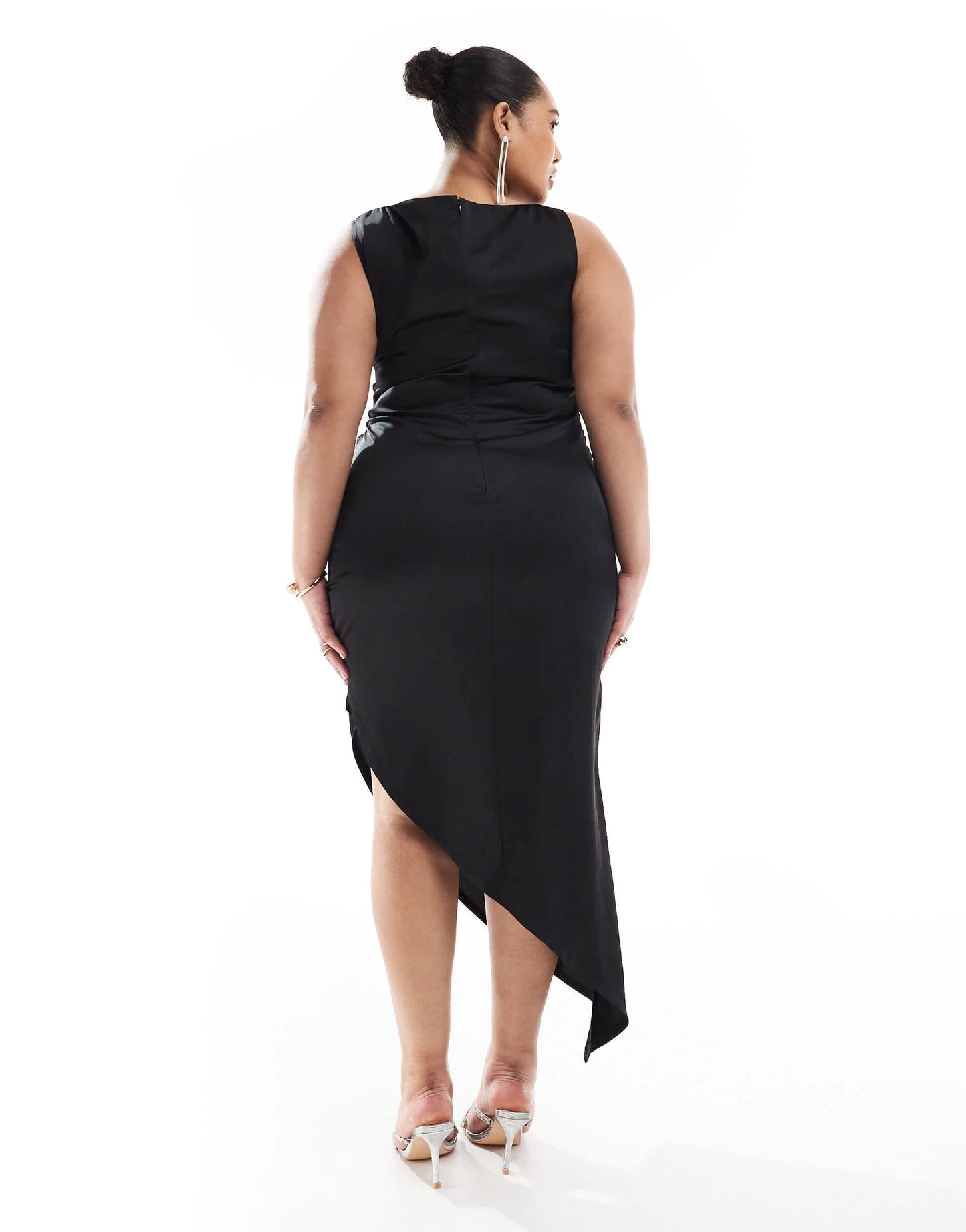 Renee Studio Plus exclusive ring cutout detail asymmetric hem midi dress in black