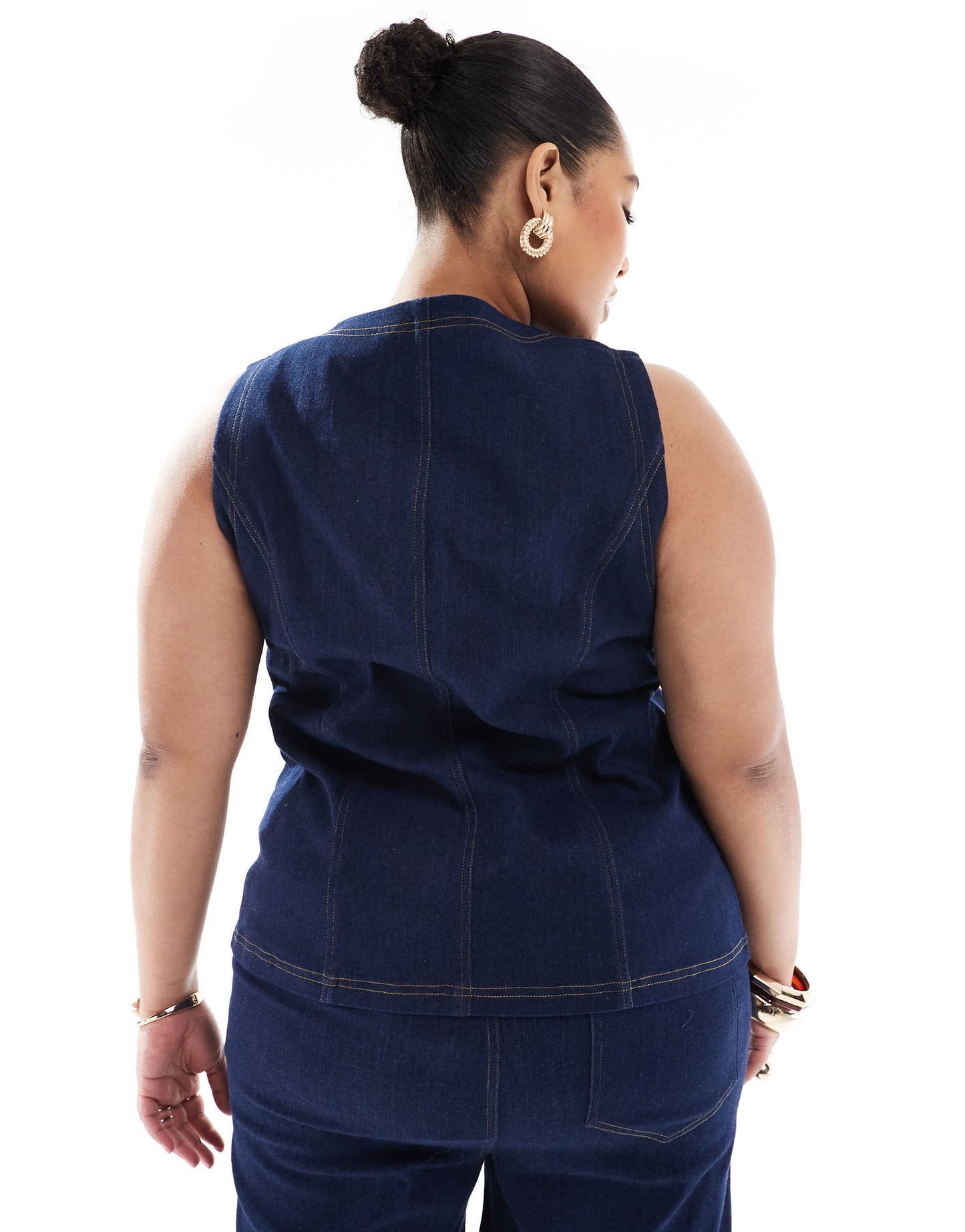 Renee Studio Plus exclusive button front waistcoat co-ord in dark denim wash