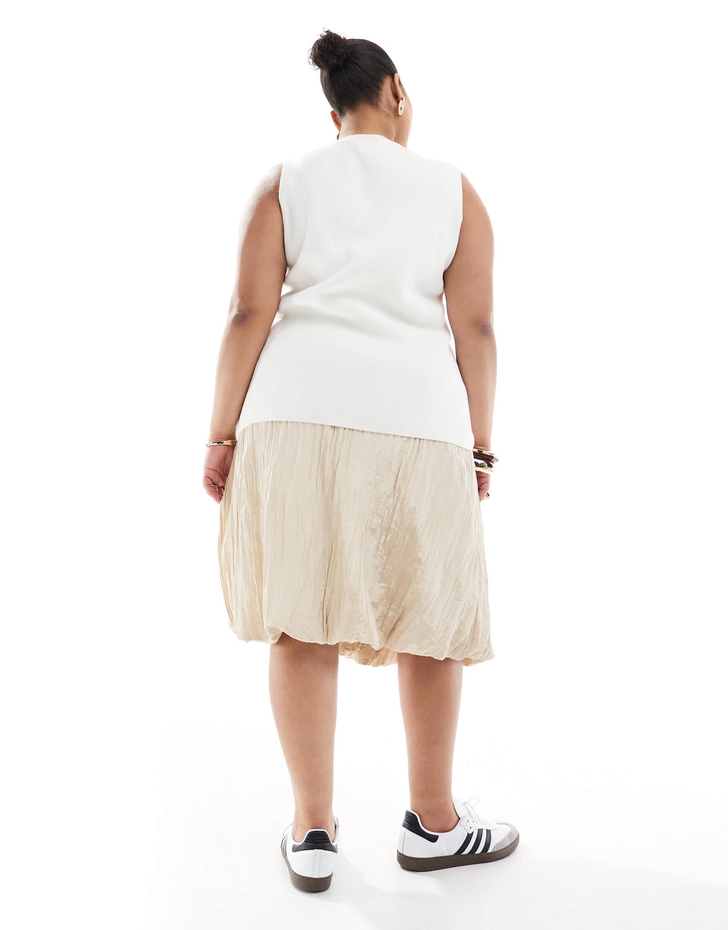 Renee Studio Plus exclusive textured puffball midi skirt in beige