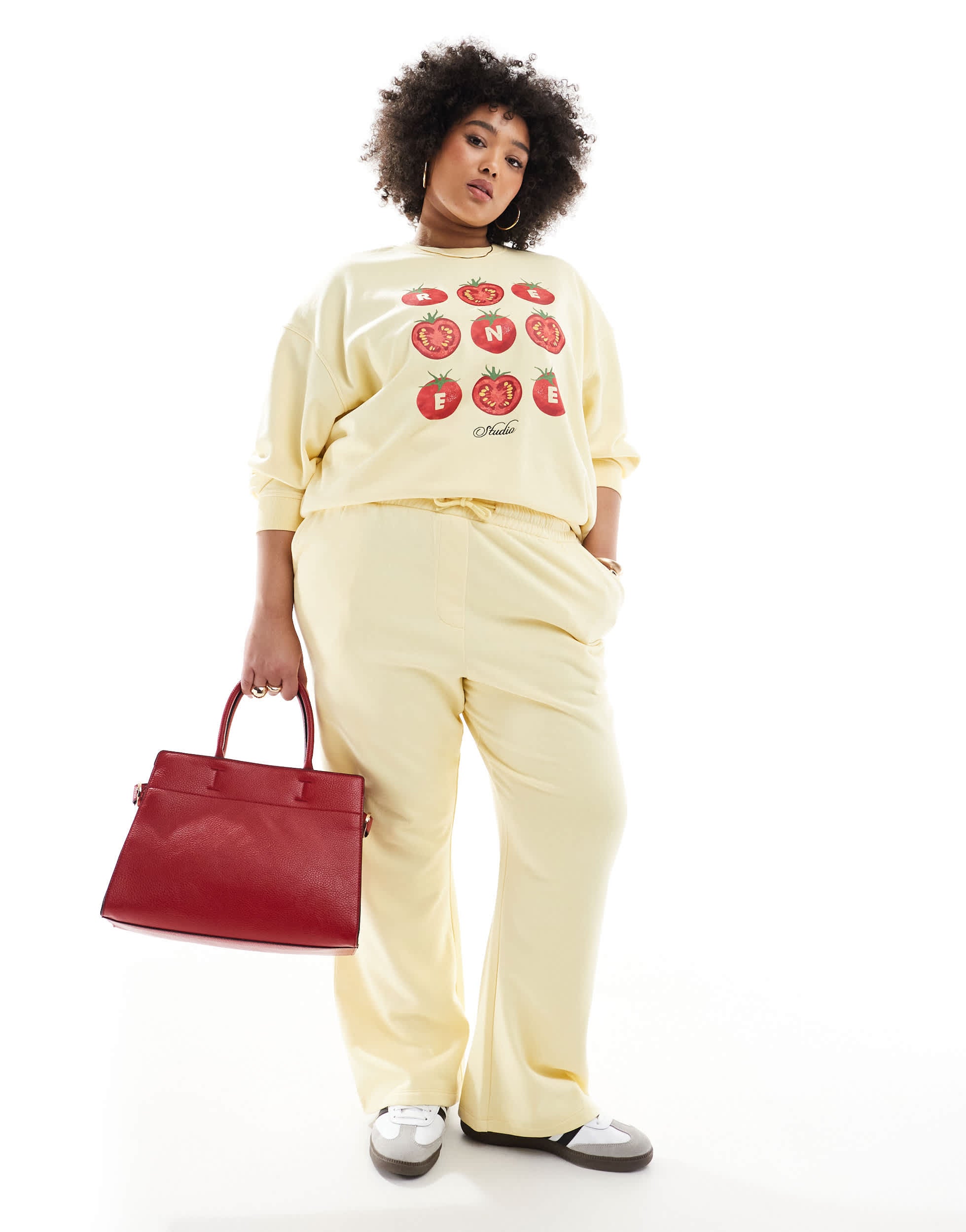 Renee Studio Plus exclusive sweatshirt with tomato logo graphic co-ord in butter yellow  W