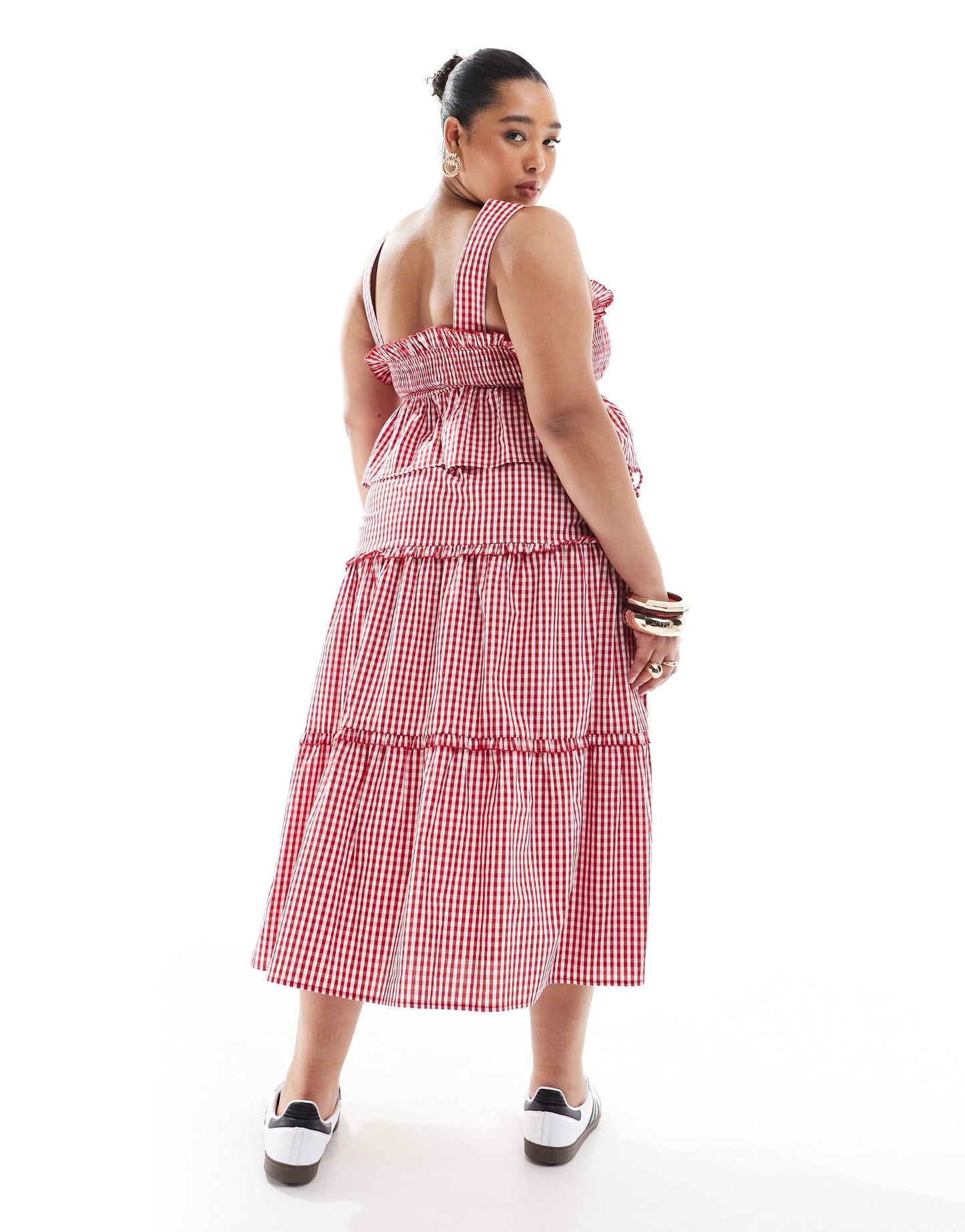 Renee Studio Plus exclusive cherry embellished bow detail maxi skirt co-ord in red gingham