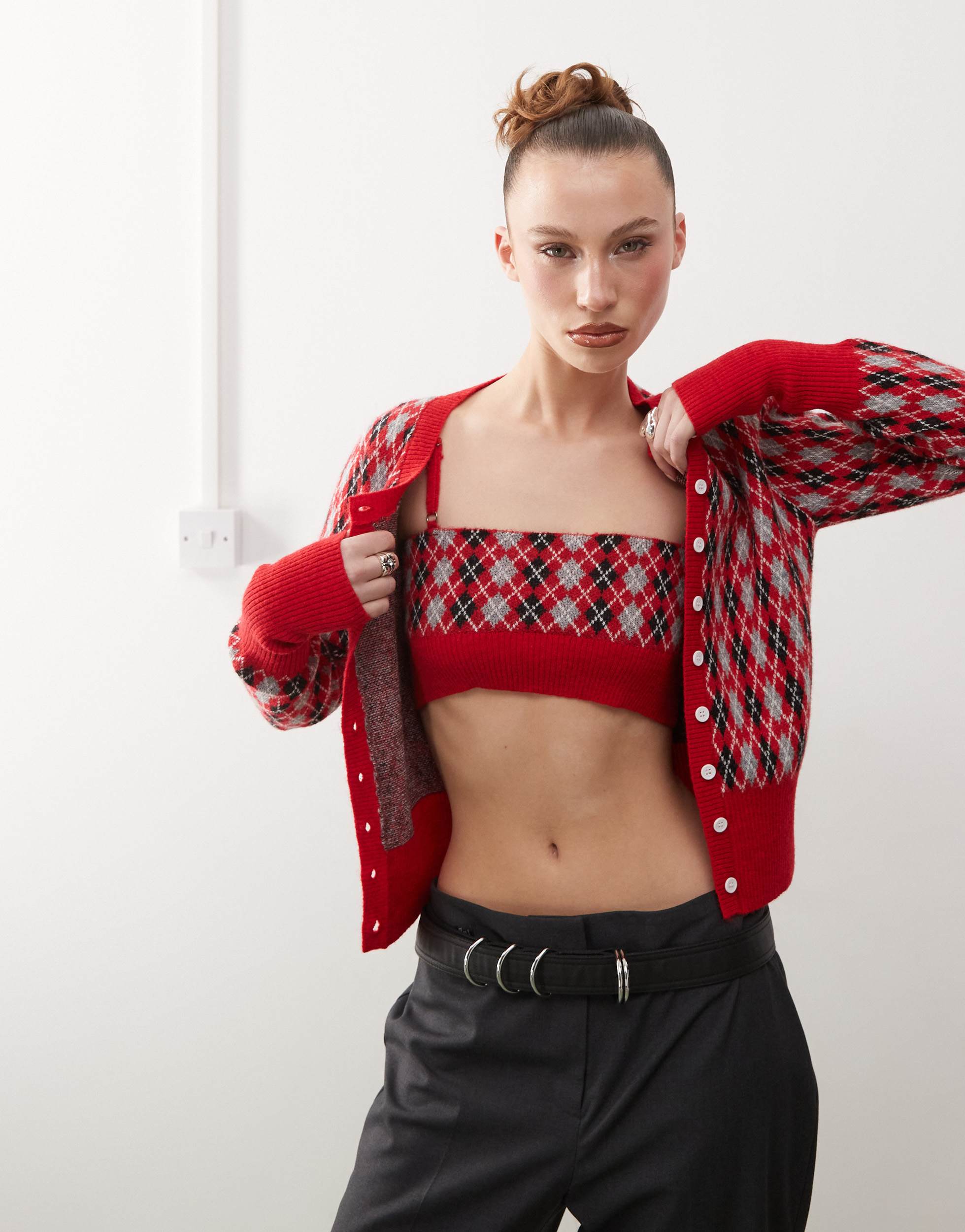 Heretic Nine plaid cropped cami in multi co-ord