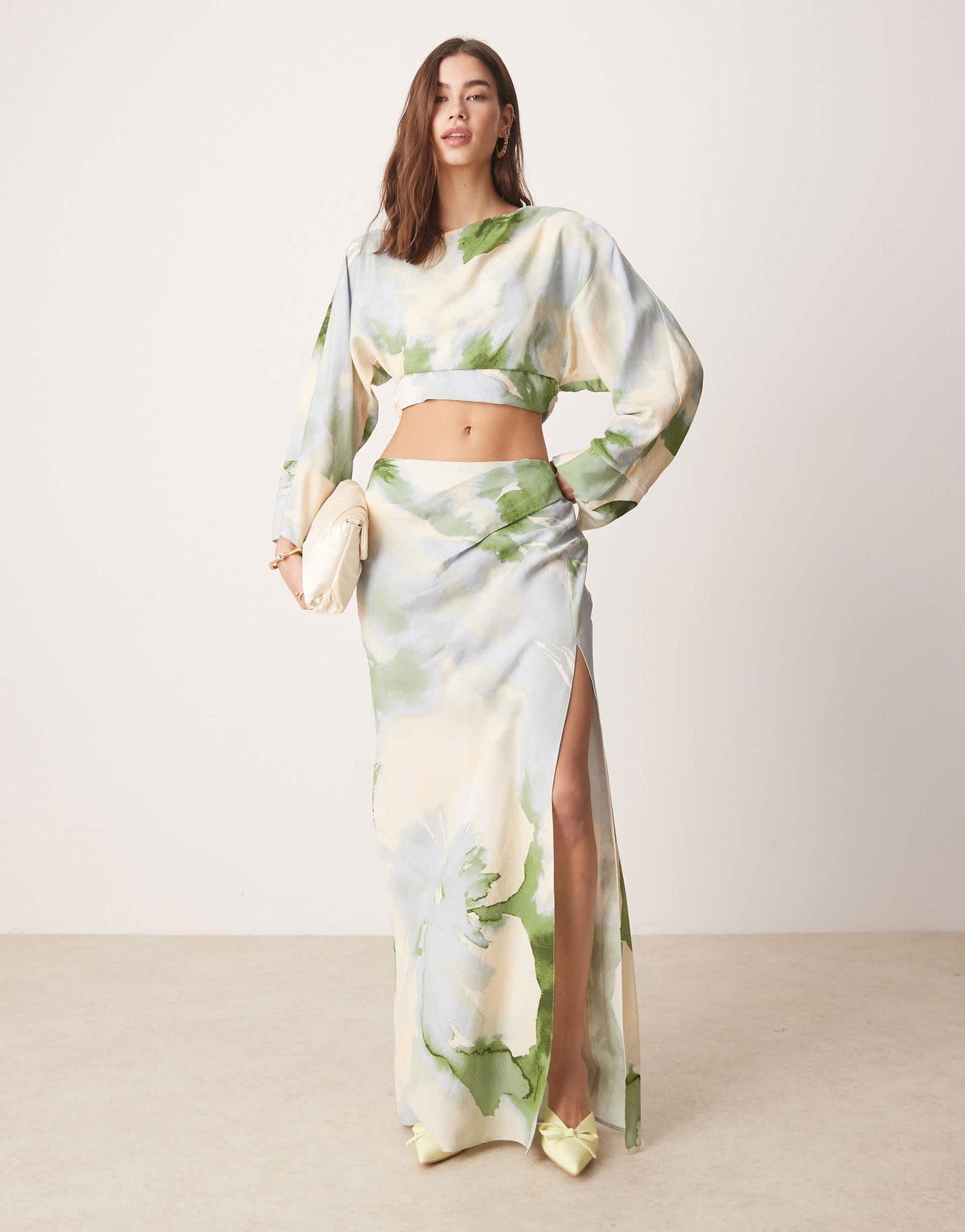 ASOS DESIGN fallen shoulder cut out midaxi dress in watercolour floral