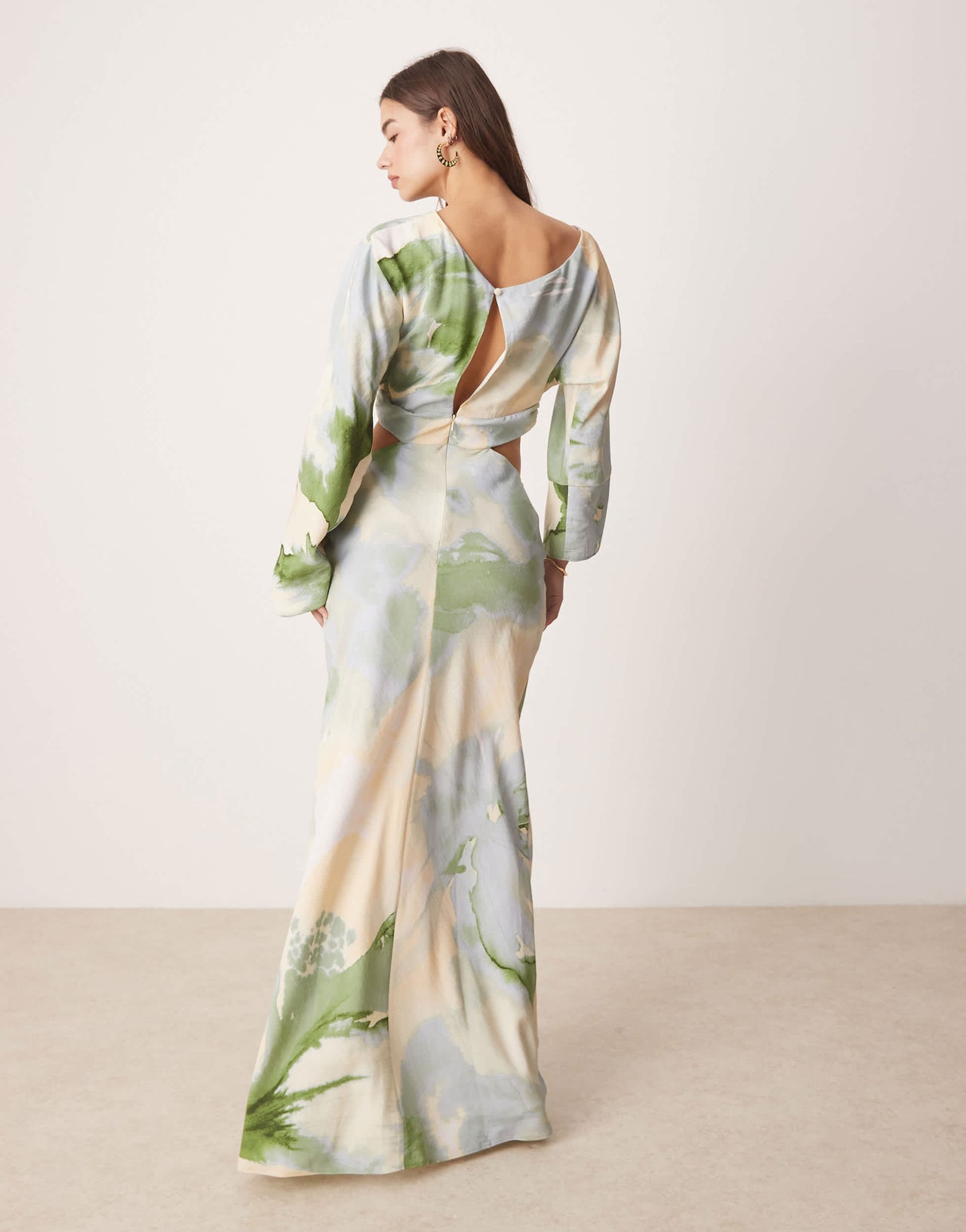 ASOS DESIGN fallen shoulder cut out midaxi dress in watercolour floral