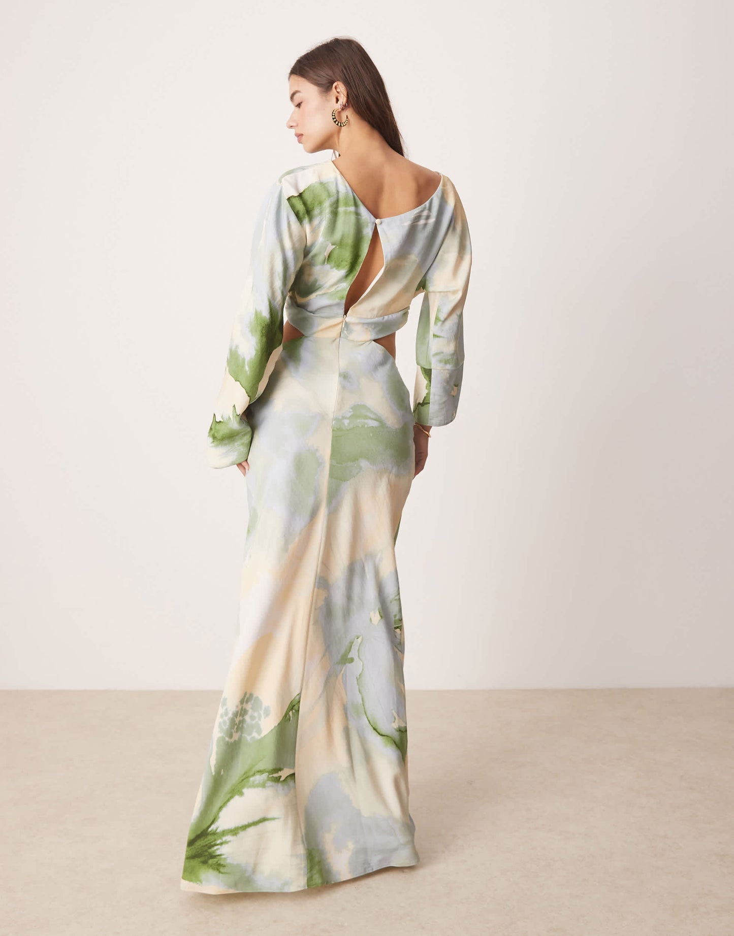 ASOS DESIGN fallen shoulder cut out midaxi dress in watercolour floral