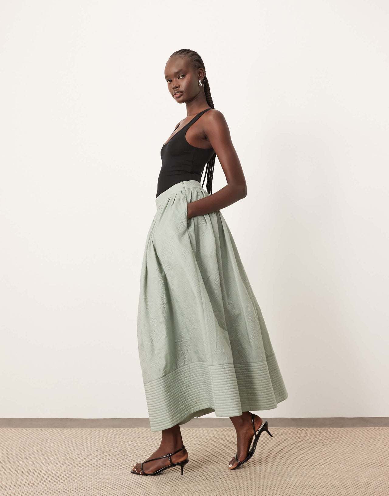 ARRANGE textured maxi skirt with pockets in sage
