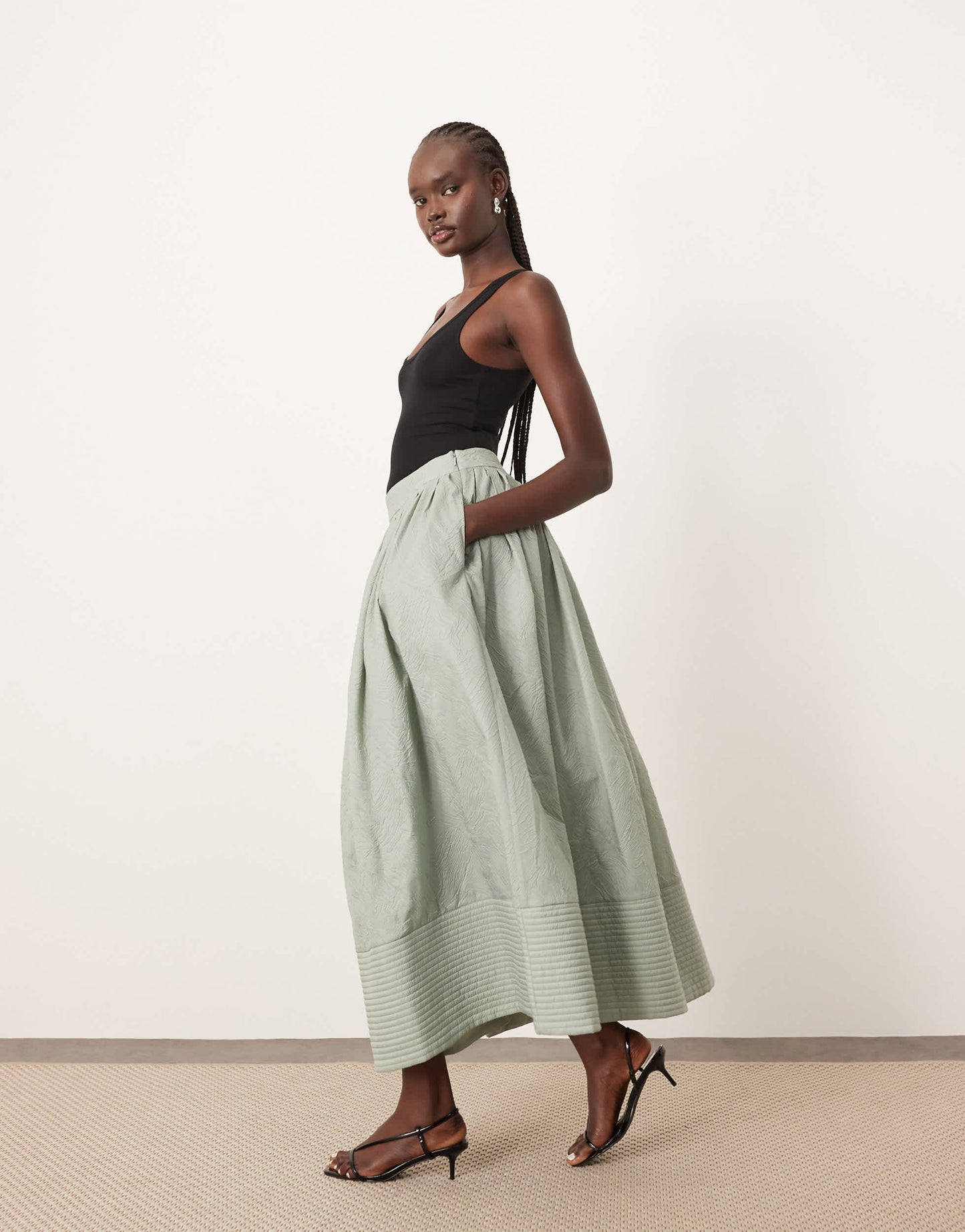ARRANGE textured maxi skirt with pockets in sage