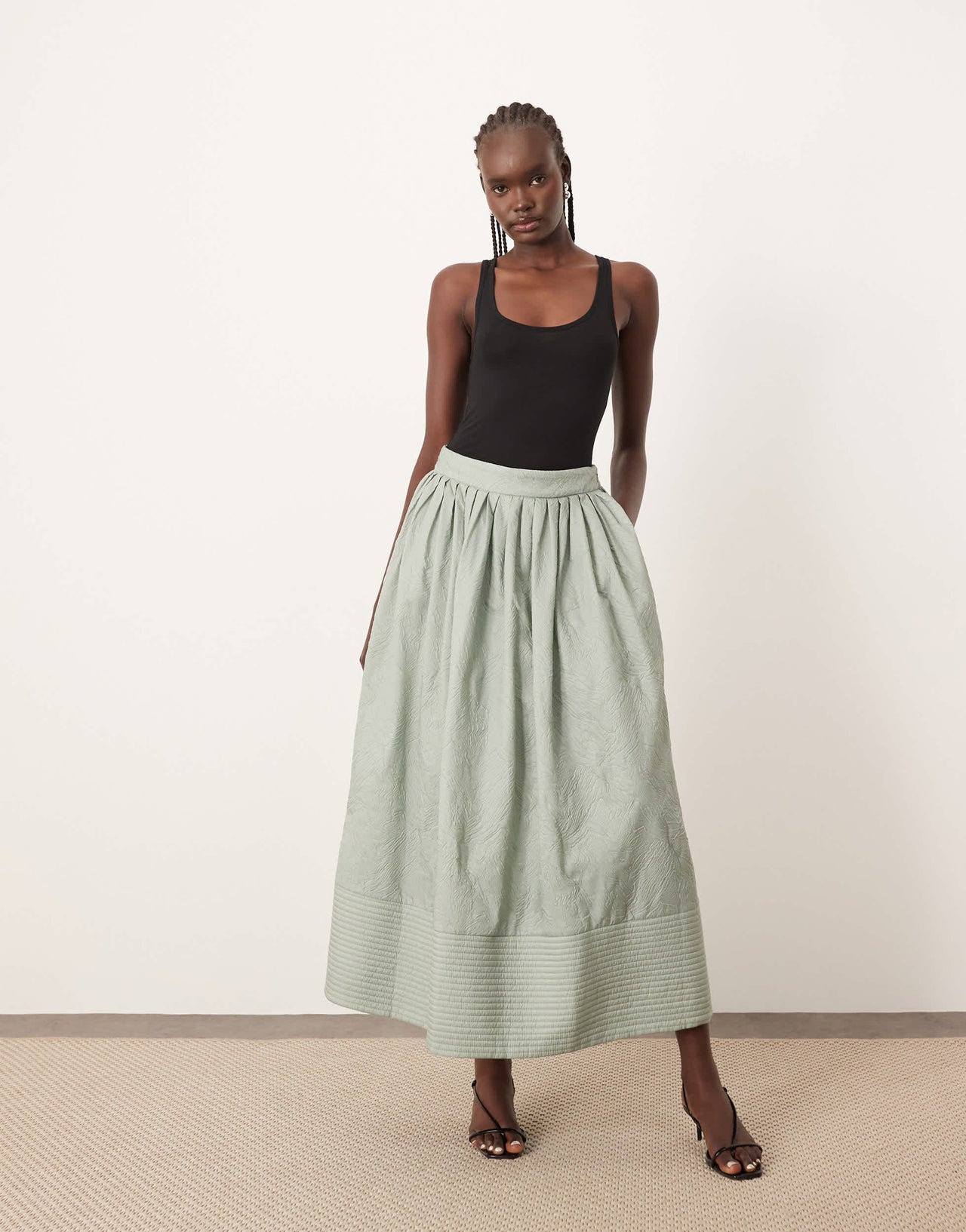 ARRANGE textured maxi skirt with pockets in sage
