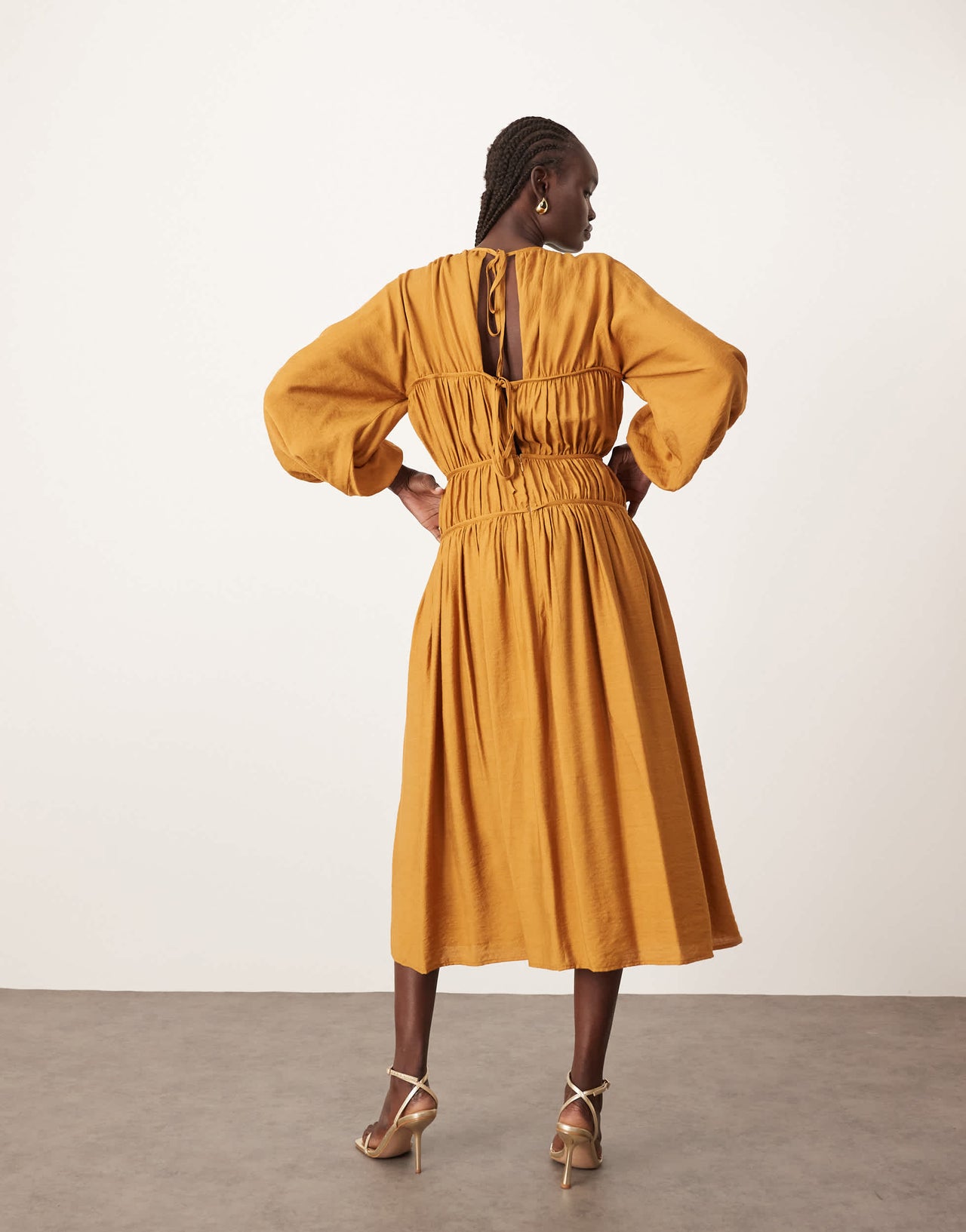 ARRANGE cotton smock midi dress in rust
